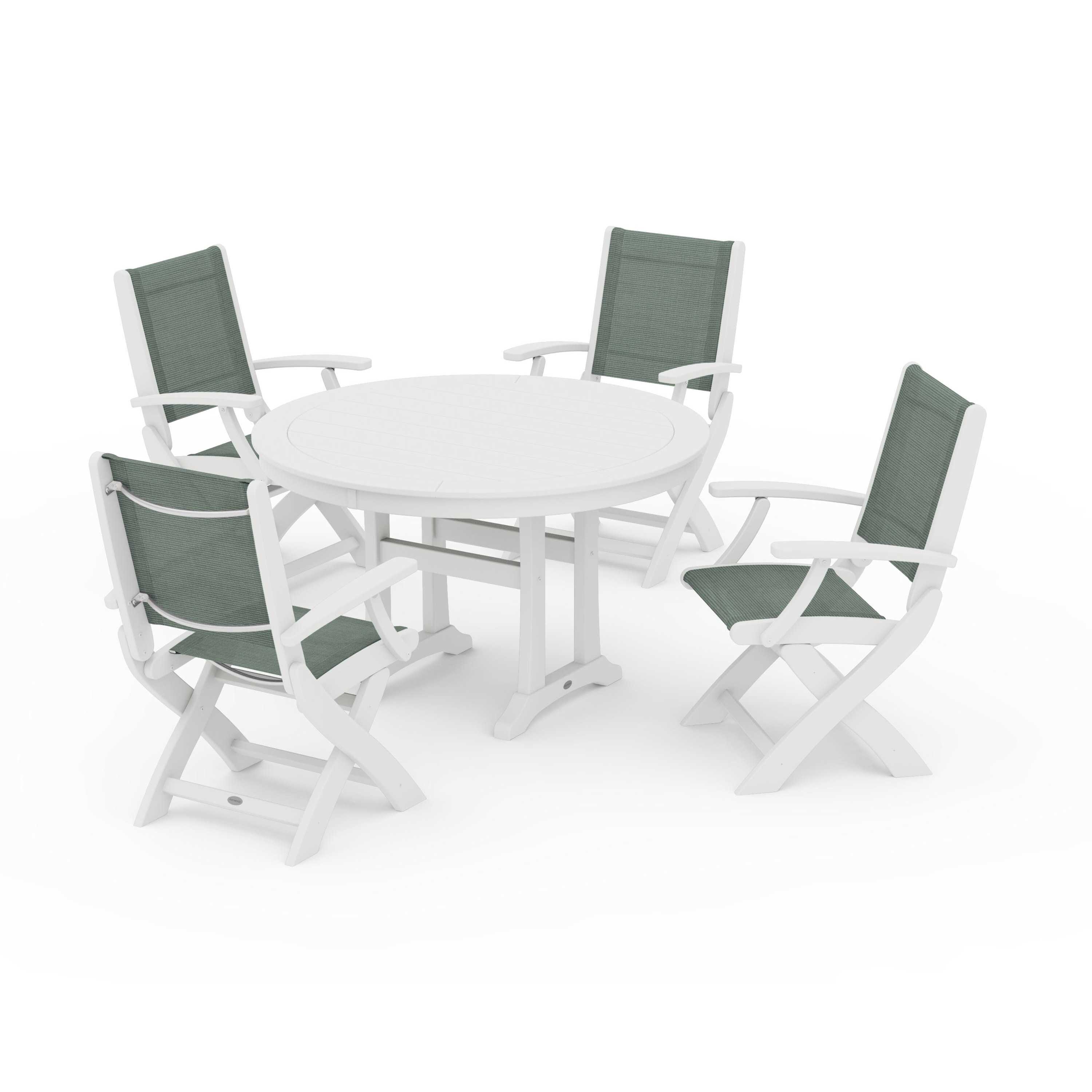 Coastal Folding Chair 5-Piece Round Dining Set with Trestle Legs - Image 93