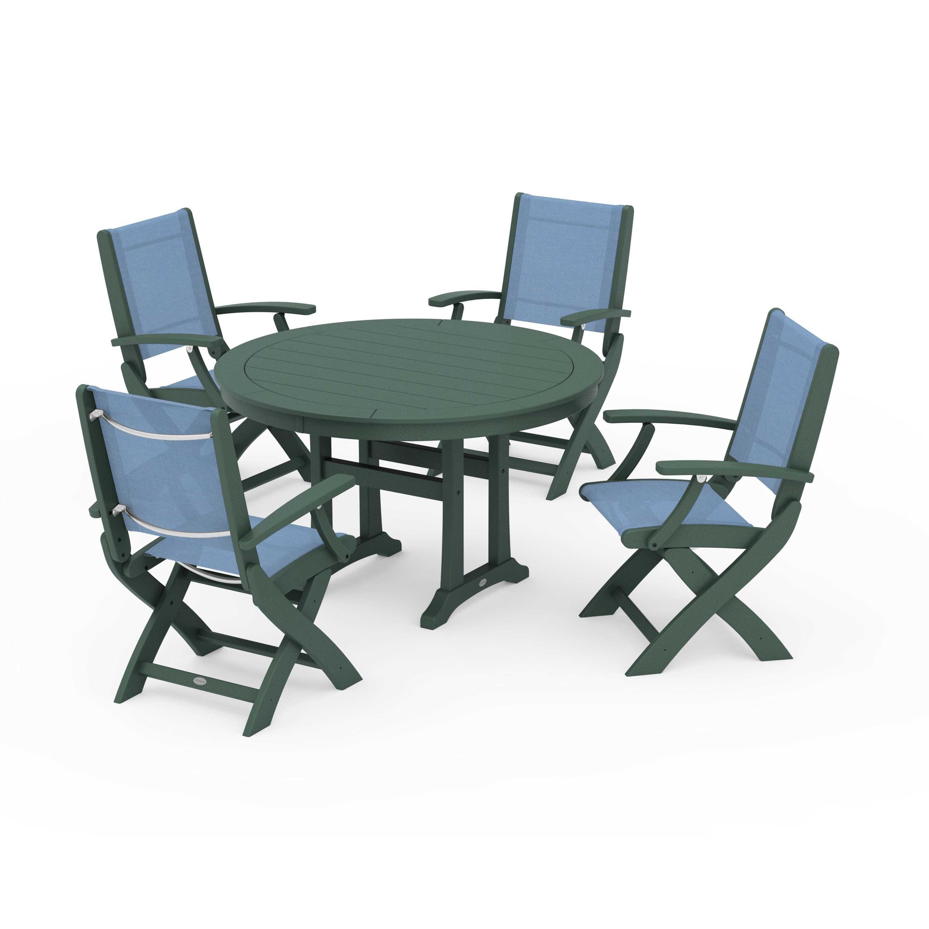 Coastal Folding Chair 5-Piece Round Dining Set with Trestle Legs - Image 94