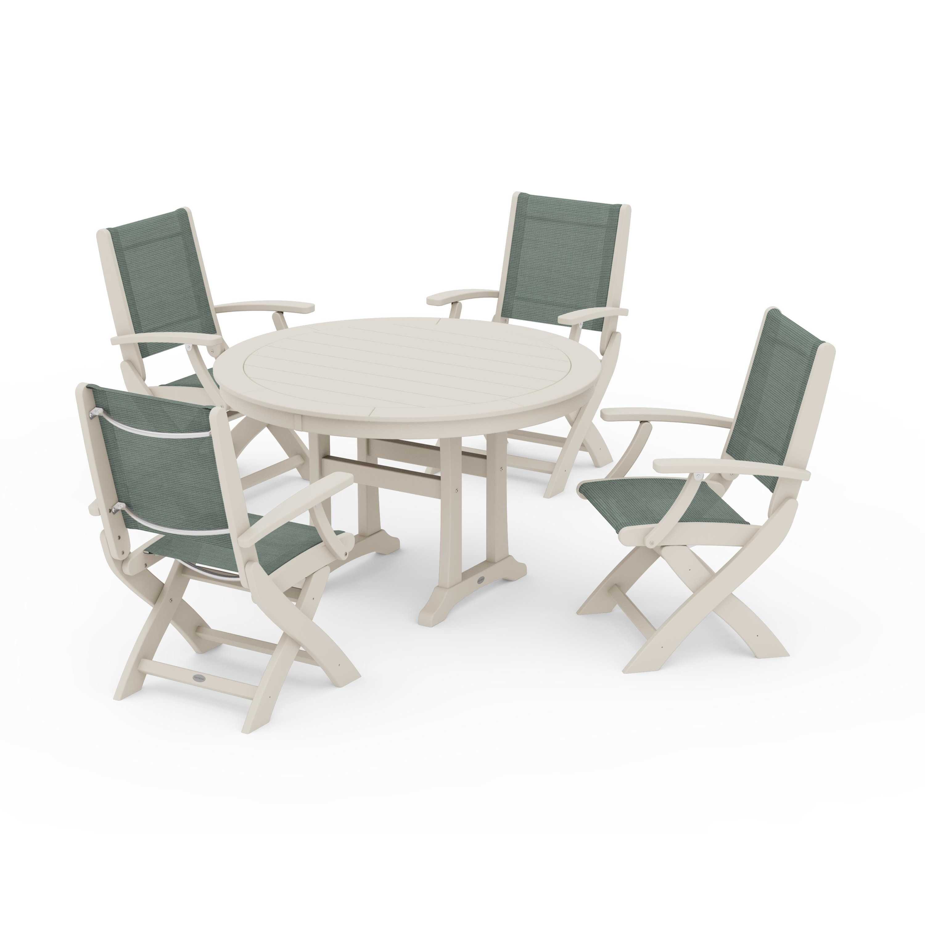 Coastal Folding Chair 5-Piece Round Dining Set with Trestle Legs - Image 95