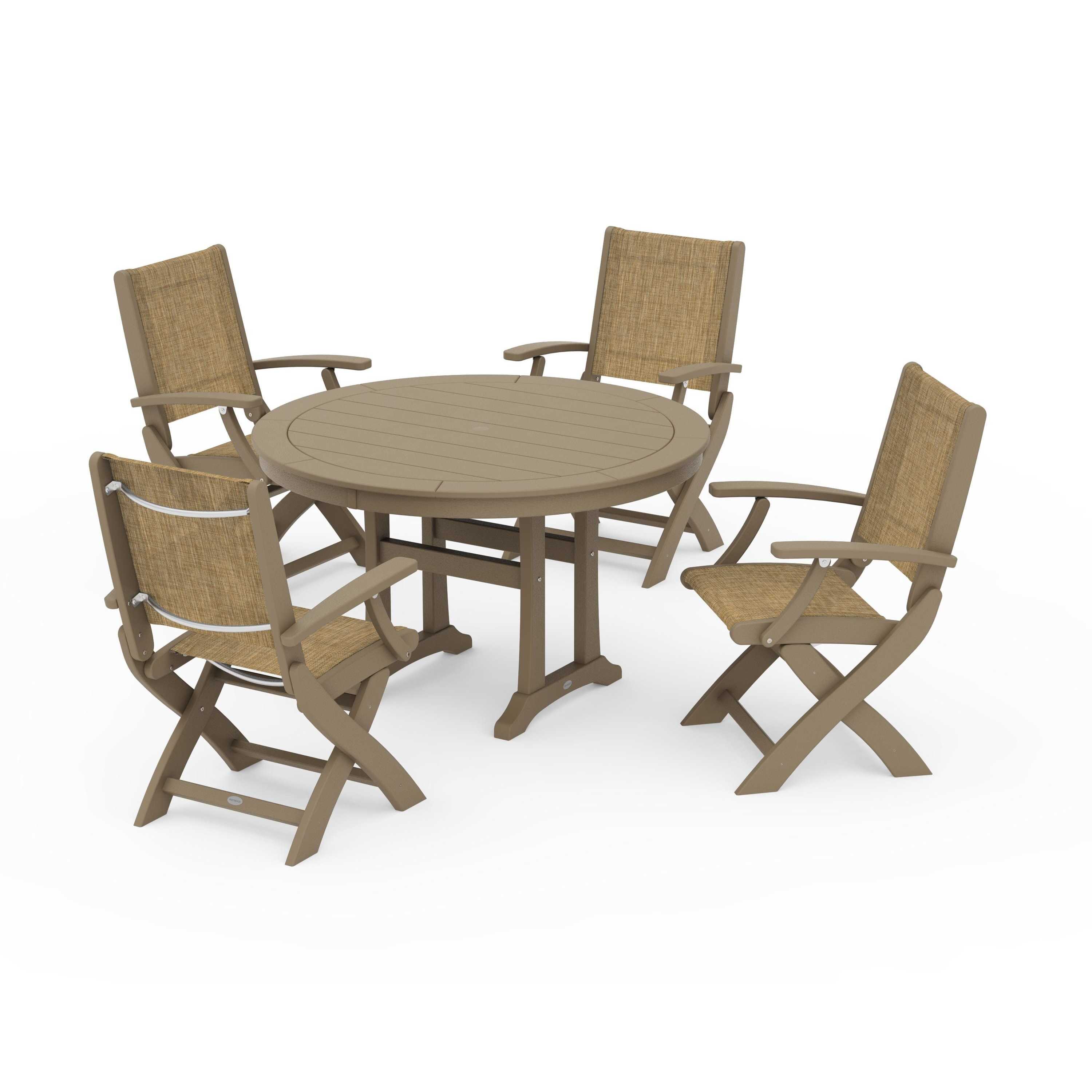 Coastal Folding Chair 5-Piece Round Dining Set with Trestle Legs - Image 96