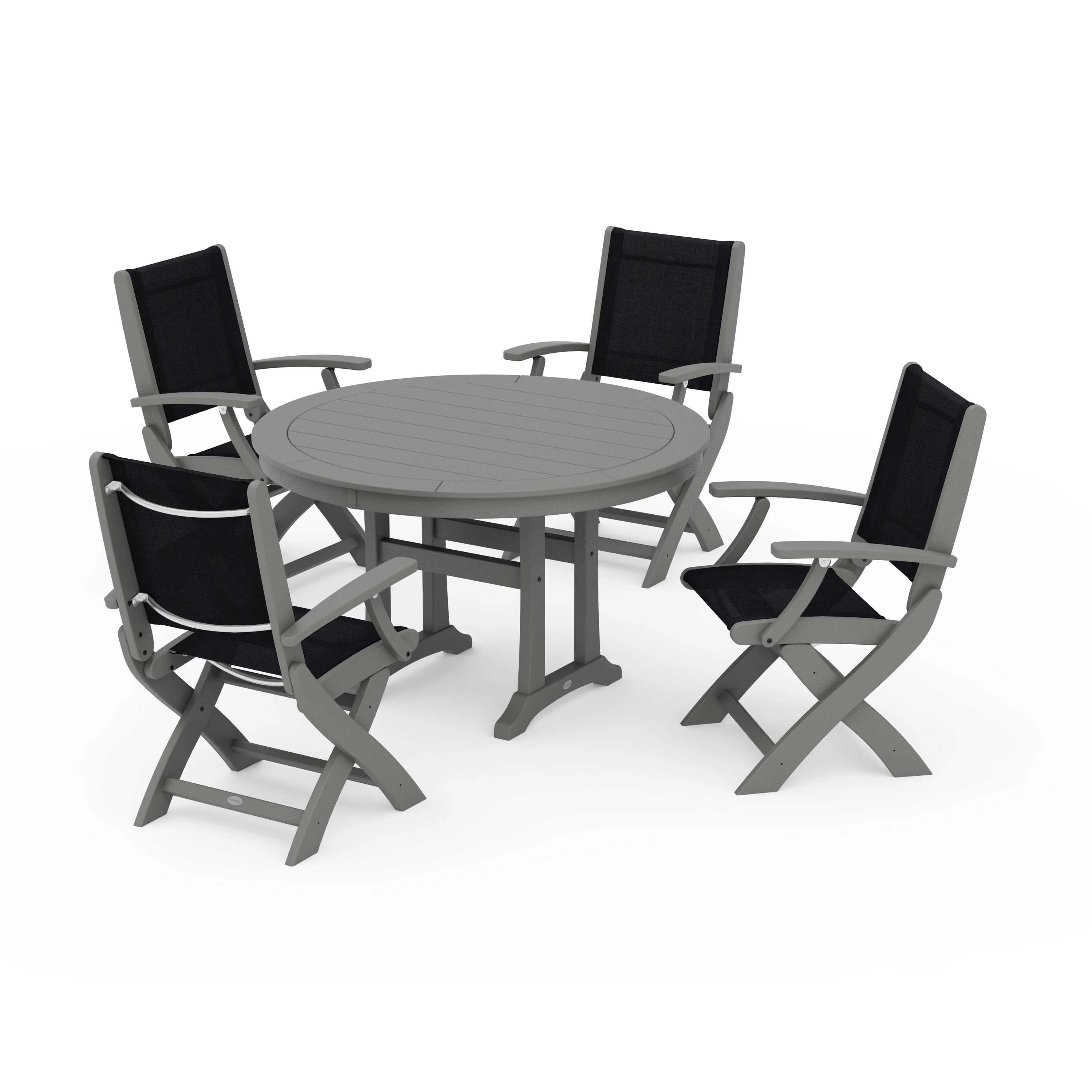 Coastal Folding Chair 5-Piece Round Dining Set with Trestle Legs - Image 97