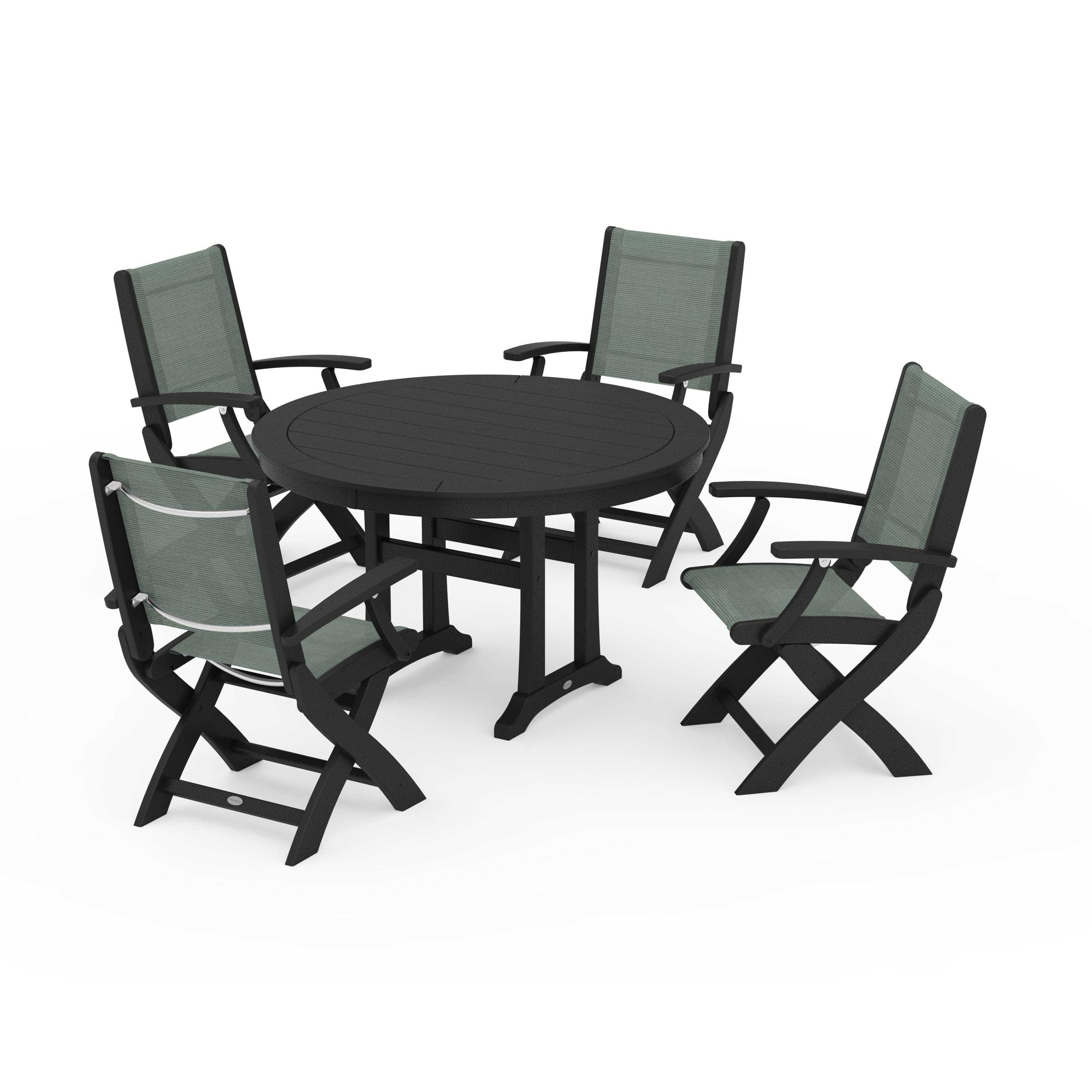 Coastal Folding Chair 5-Piece Round Dining Set with Trestle Legs - Image 98