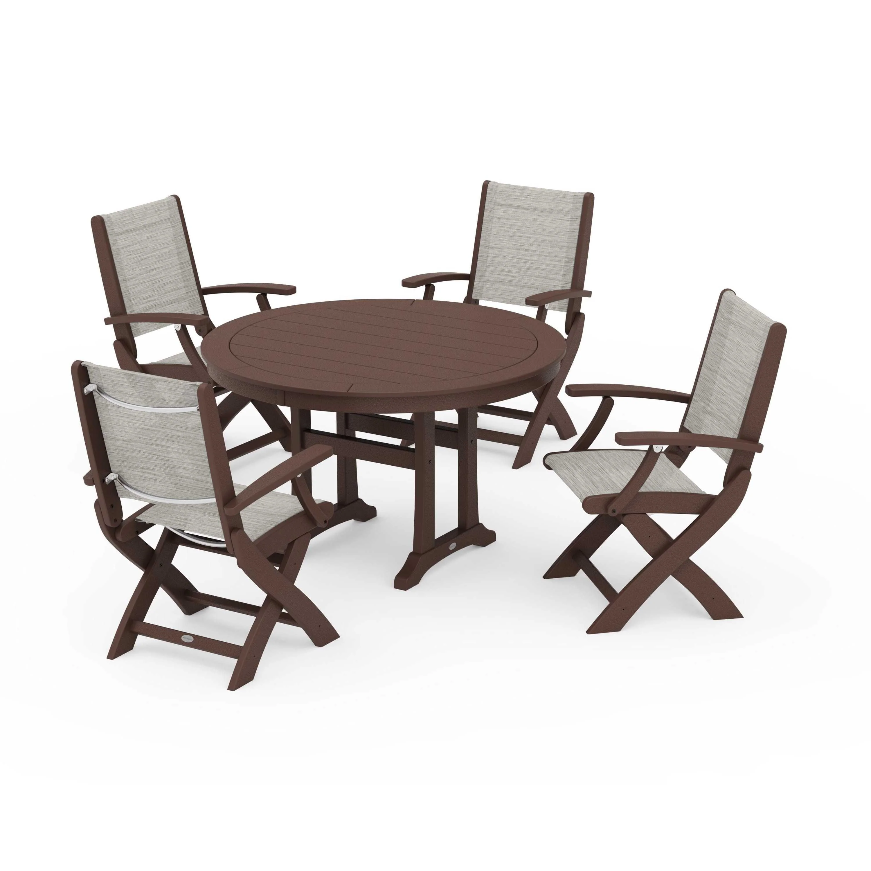 Coastal Folding Chair 5-Piece Round Dining Set with Trestle Legs - Image 99