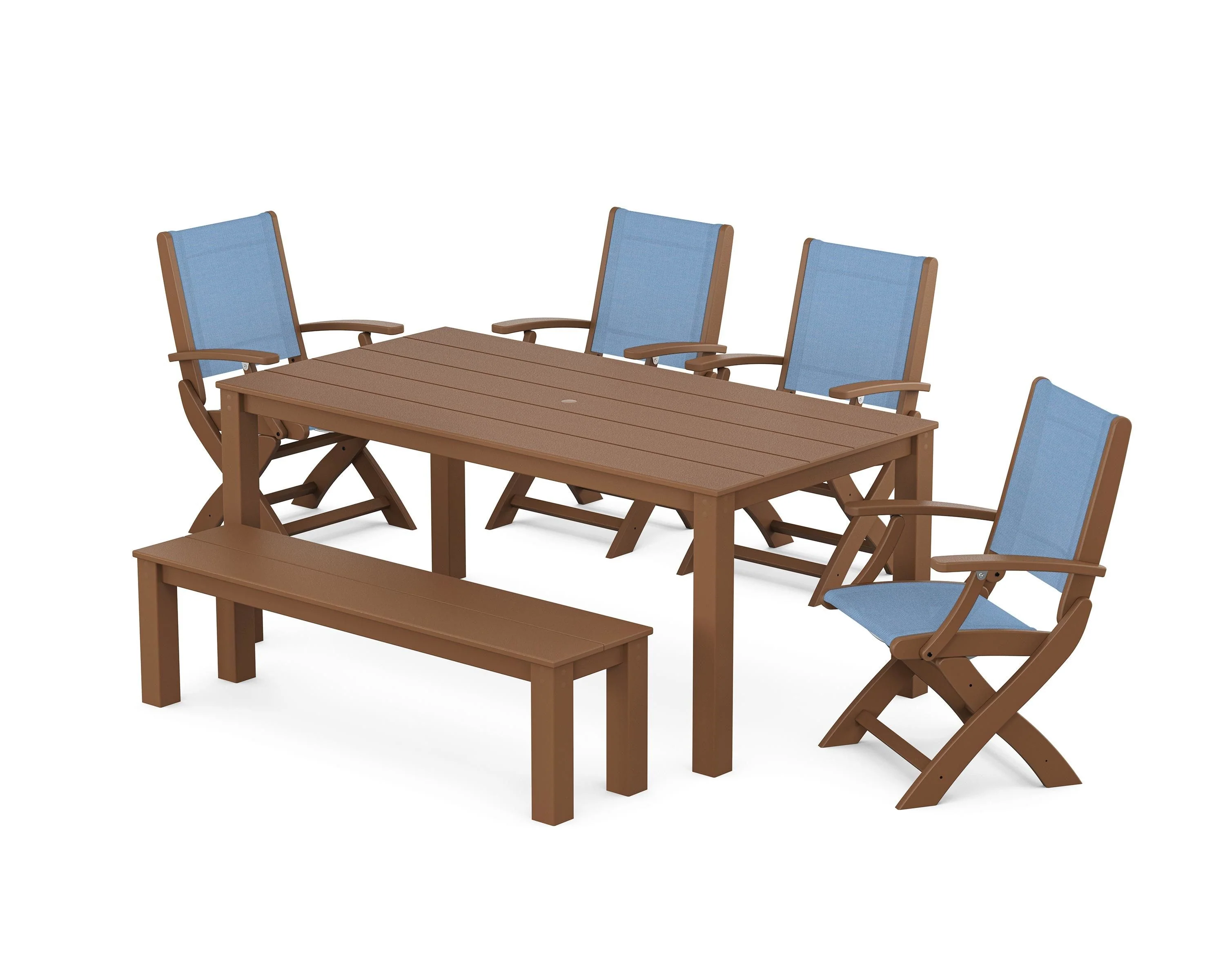 Coastal Folding Chair 6-Piece Parsons Dining Set with Bench - Image 10
