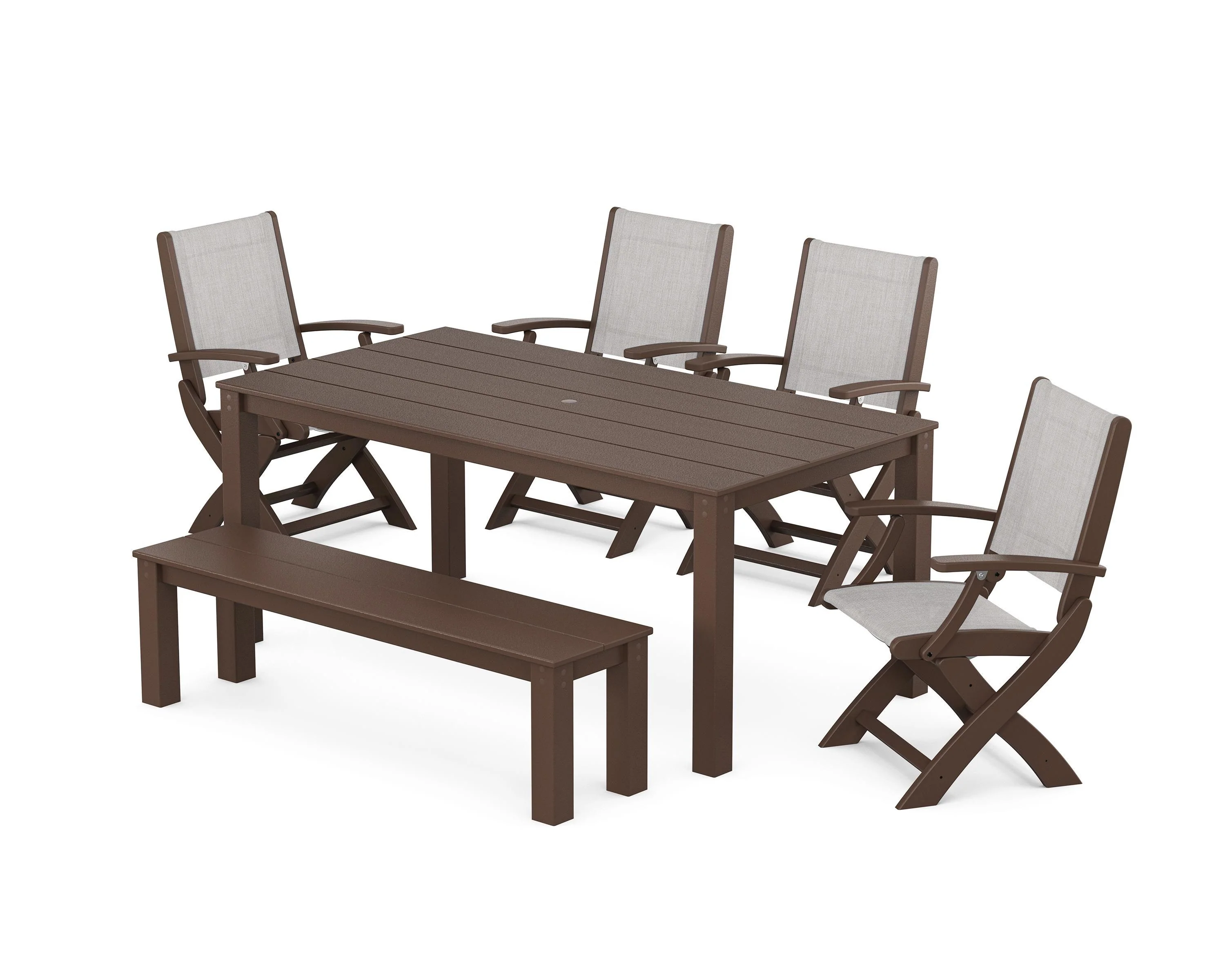 Coastal Folding Chair 6-Piece Parsons Dining Set with Bench - Image 11