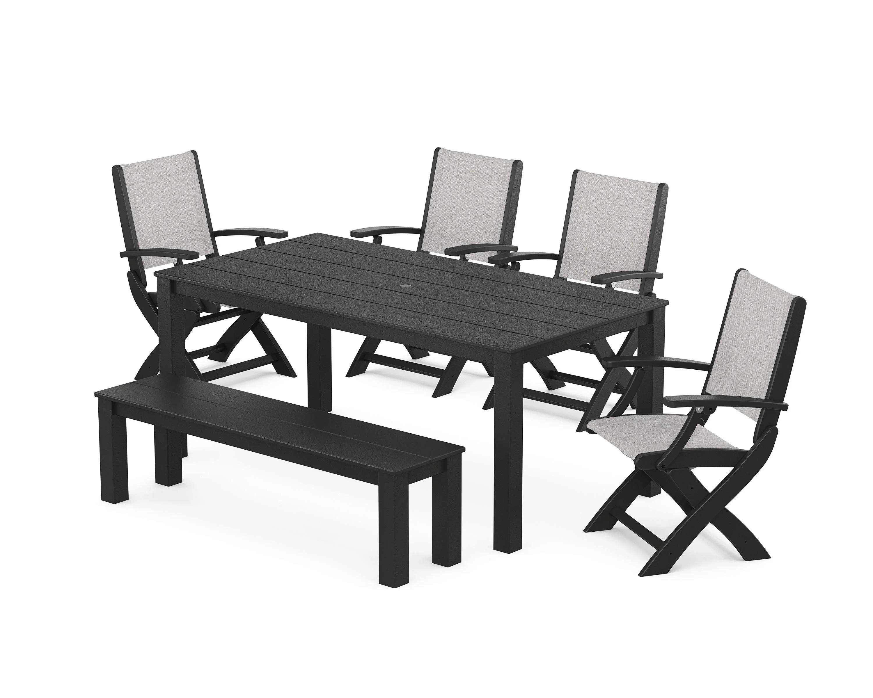 Coastal Folding Chair 6-Piece Parsons Dining Set with Bench - Image 12