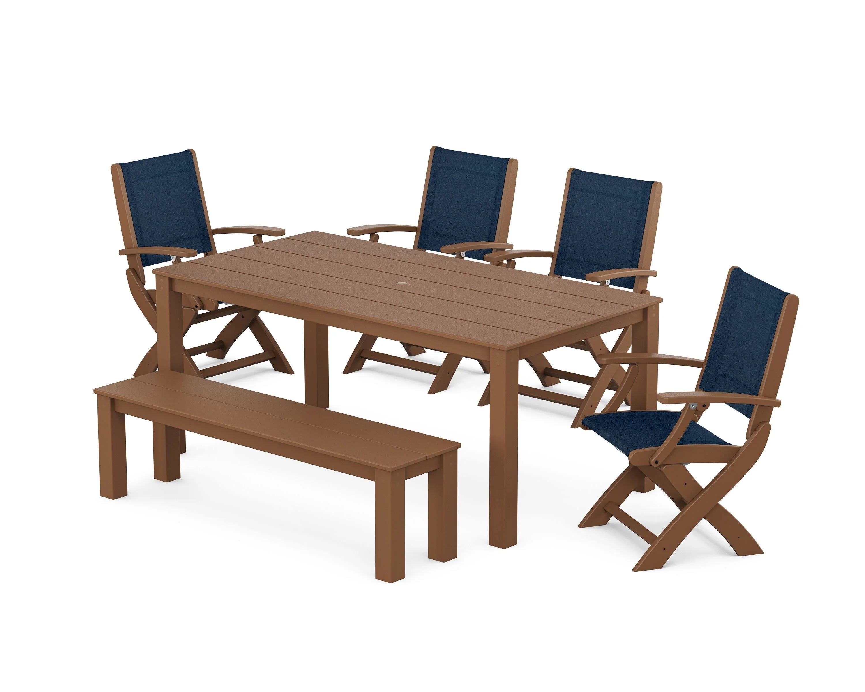 Coastal Folding Chair 6-Piece Parsons Dining Set with Bench - Image 15