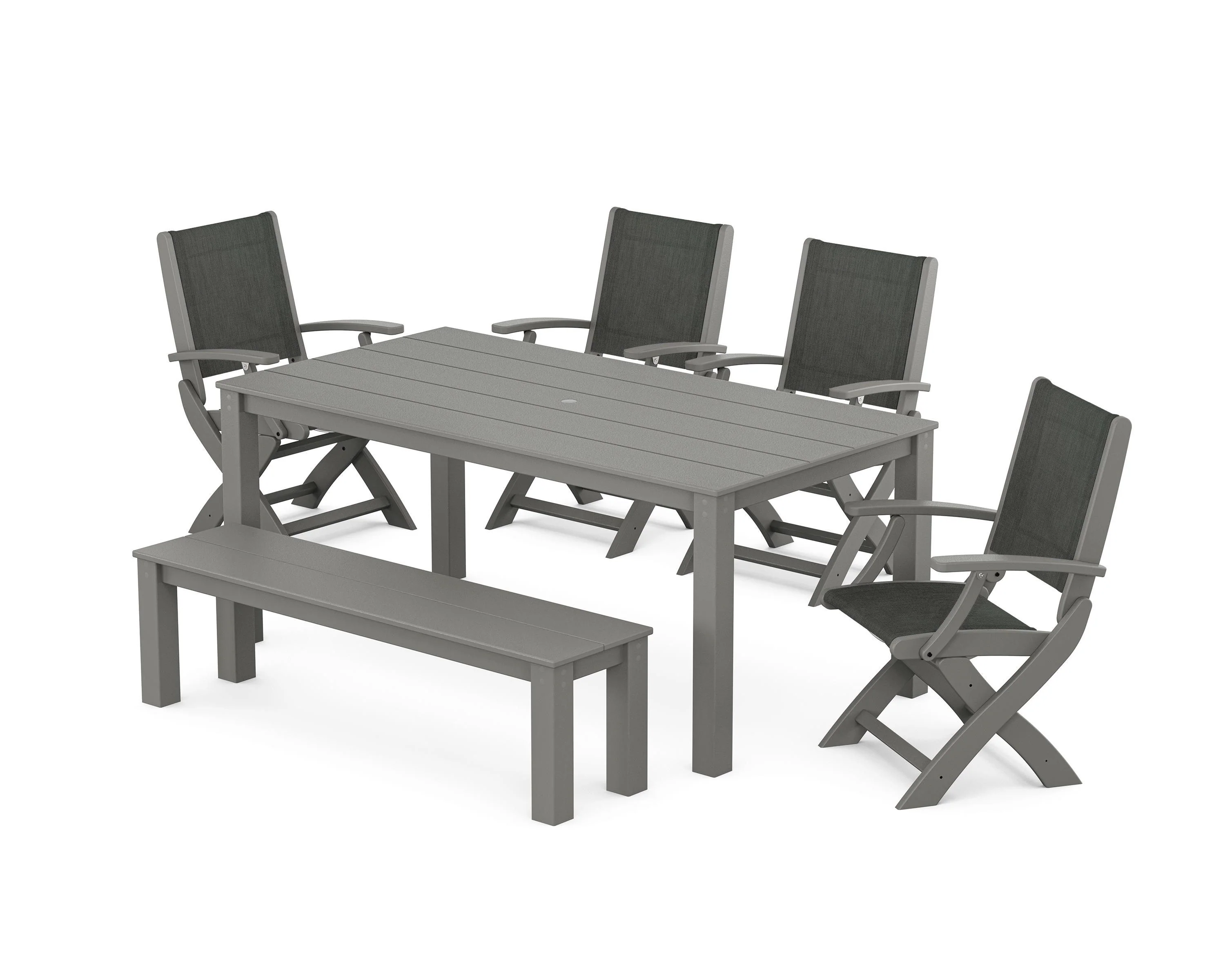 Coastal Folding Chair 6-Piece Parsons Dining Set with Bench - Image 16