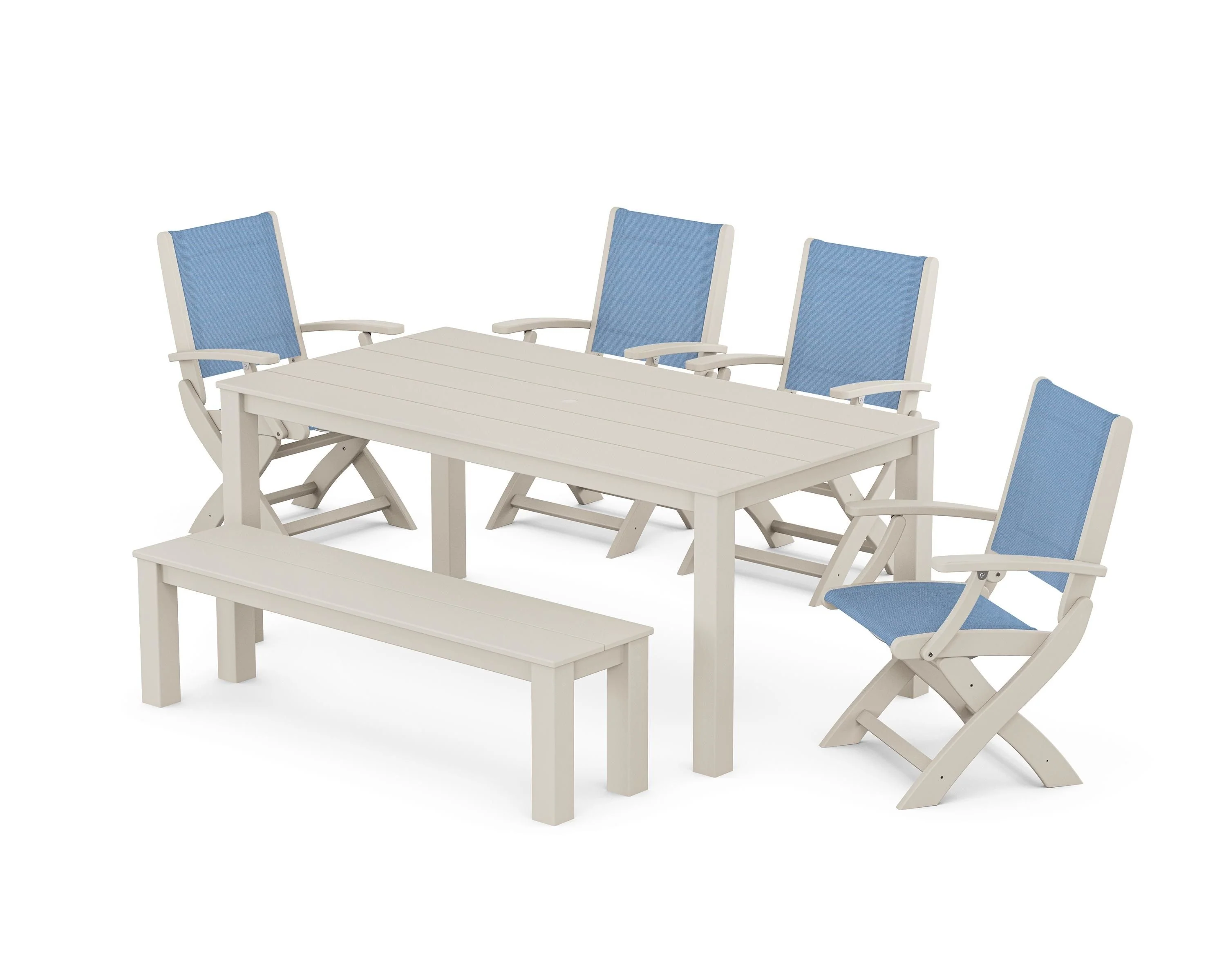 Coastal Folding Chair 6-Piece Parsons Dining Set with Bench - Image 17