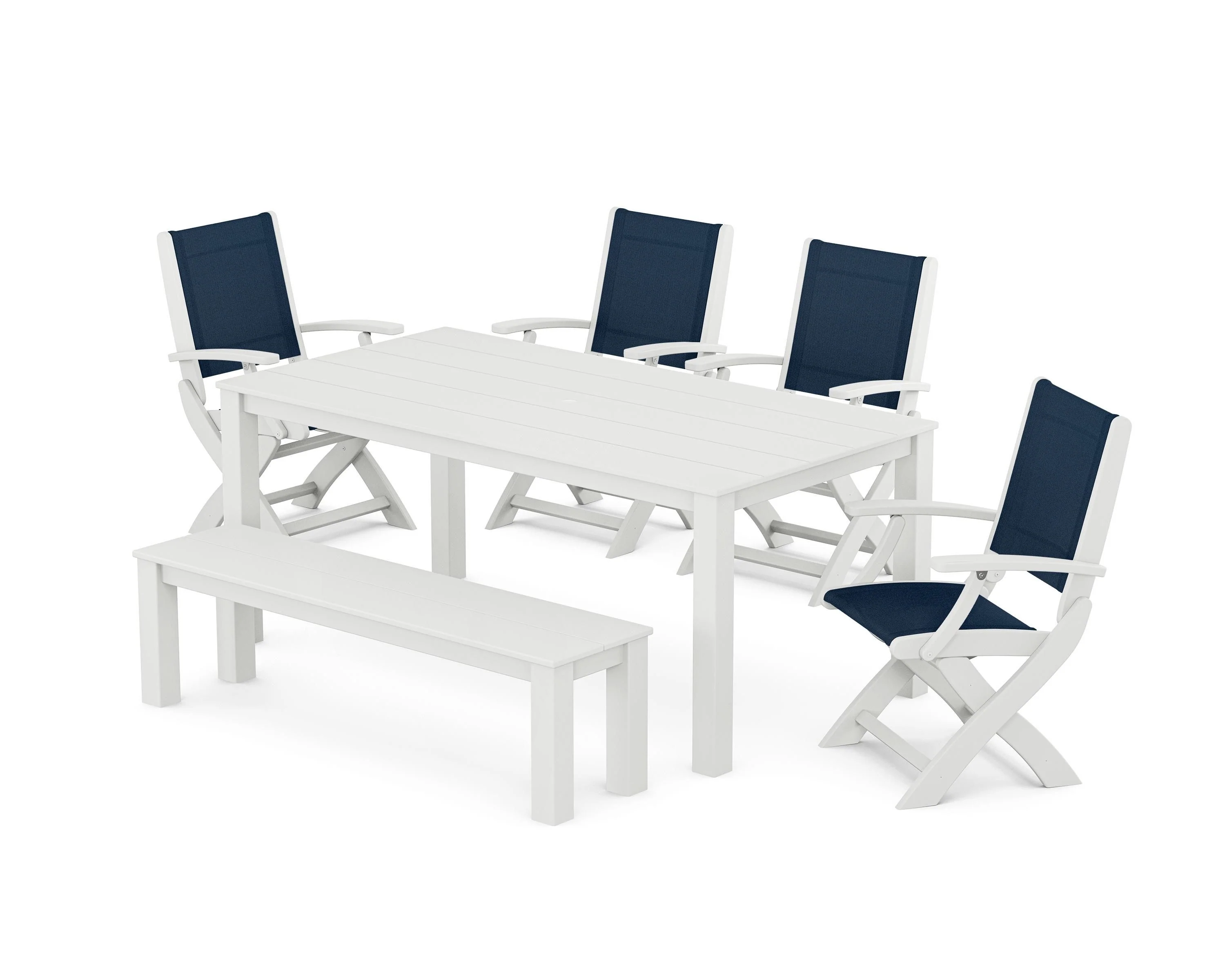 Coastal Folding Chair 6-Piece Parsons Dining Set with Bench - Image 18