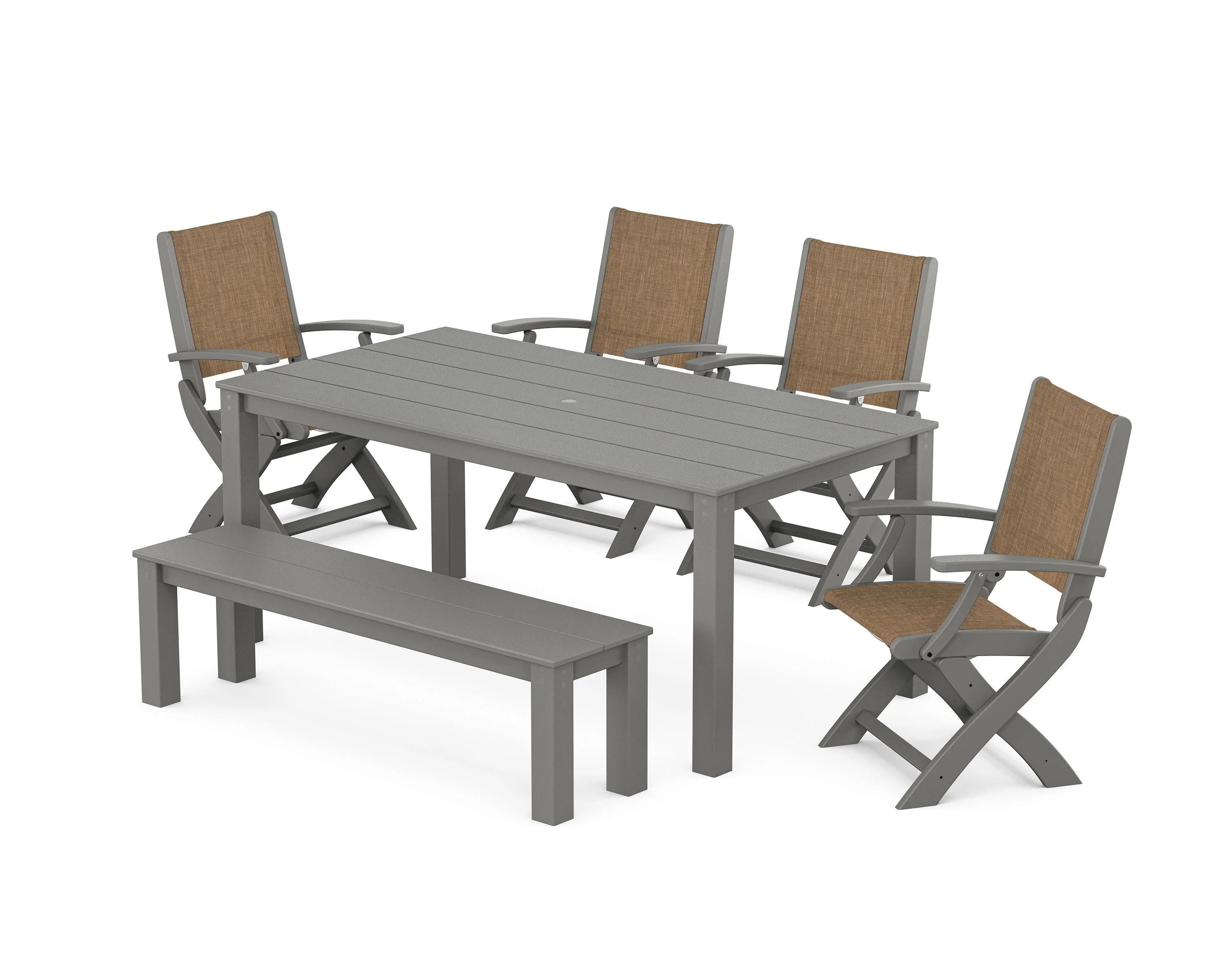 Coastal Folding Chair 6-Piece Parsons Dining Set with Bench - Image 19