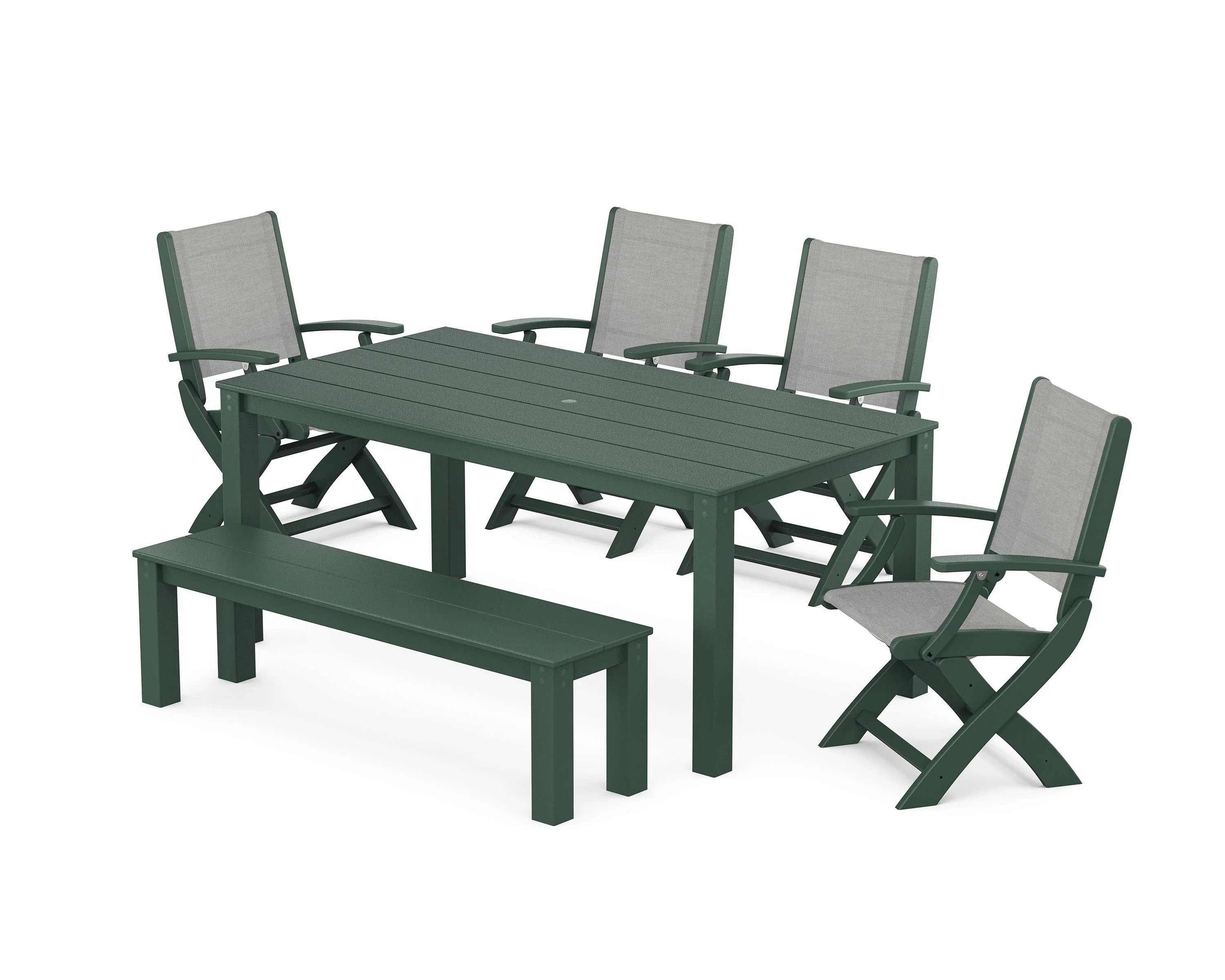 Coastal Folding Chair 6-Piece Parsons Dining Set with Bench - Image 20