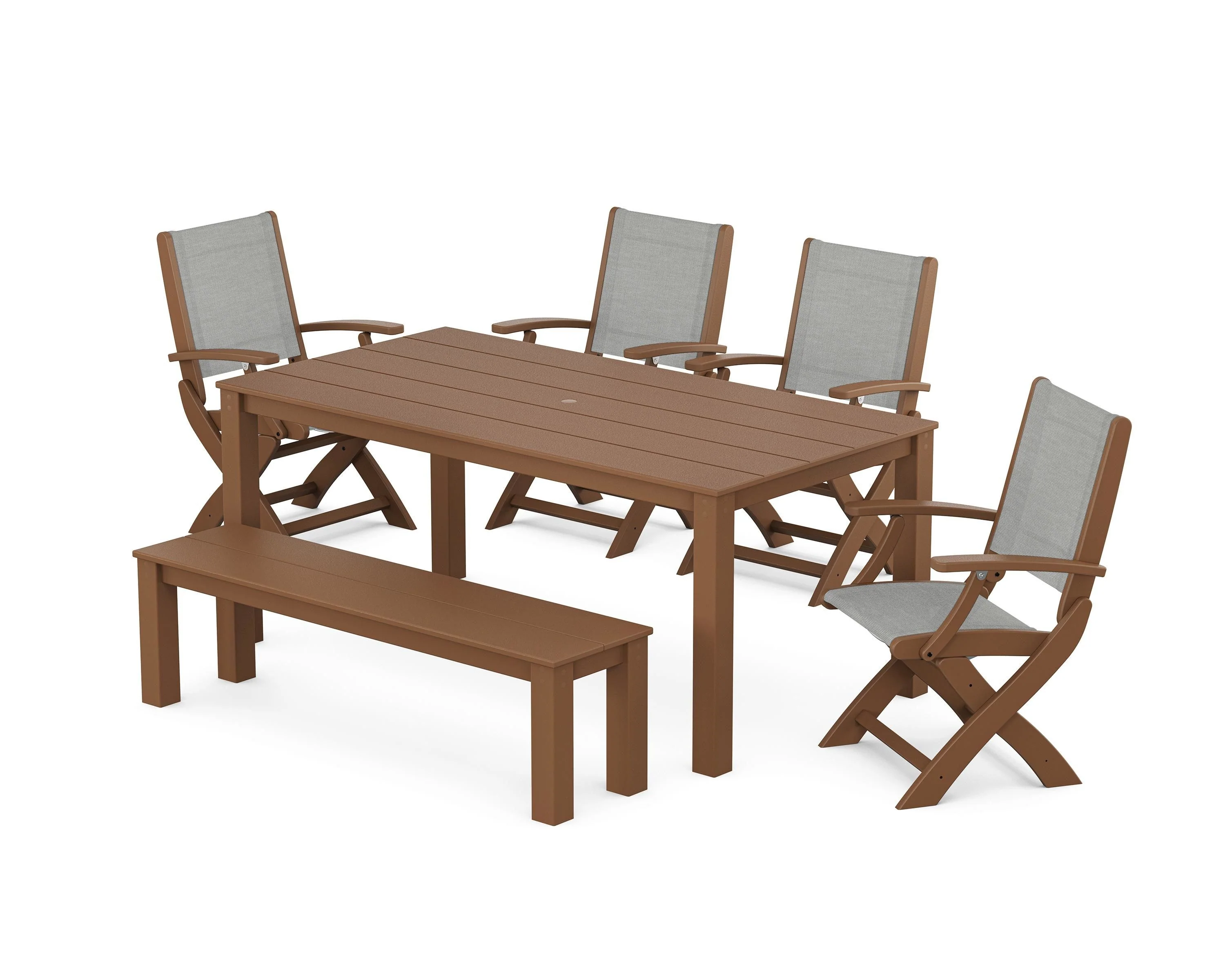 Coastal Folding Chair 6-Piece Parsons Dining Set with Bench - Image 21