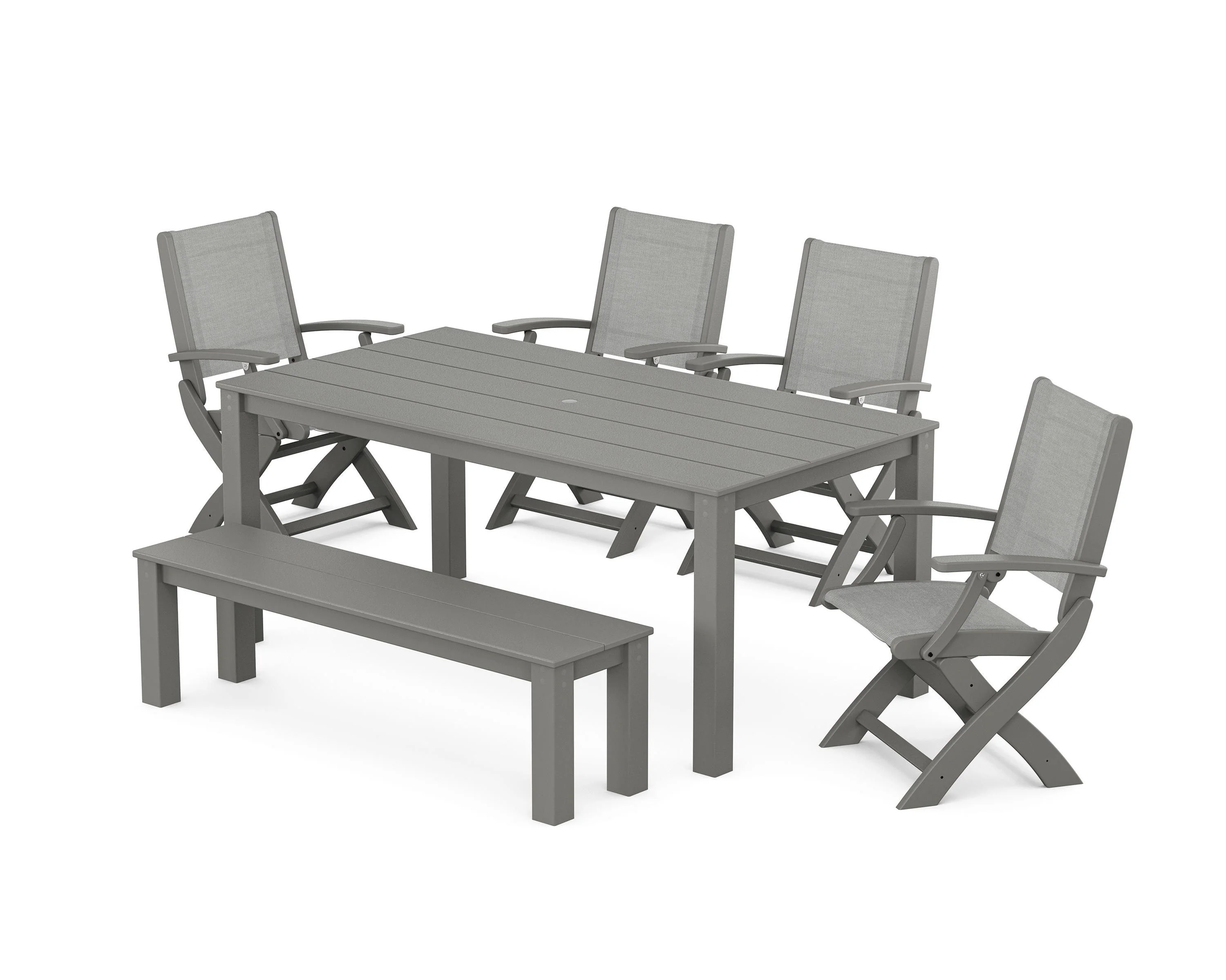Coastal Folding Chair 6-Piece Parsons Dining Set with Bench - Image 22