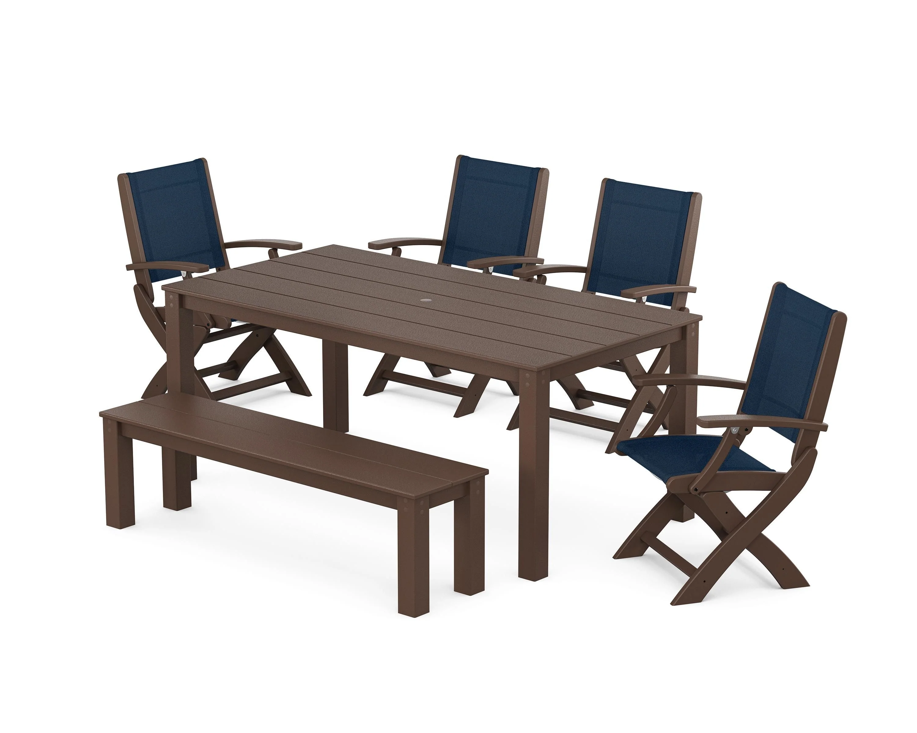 Coastal Folding Chair 6-Piece Parsons Dining Set with Bench - Image 23
