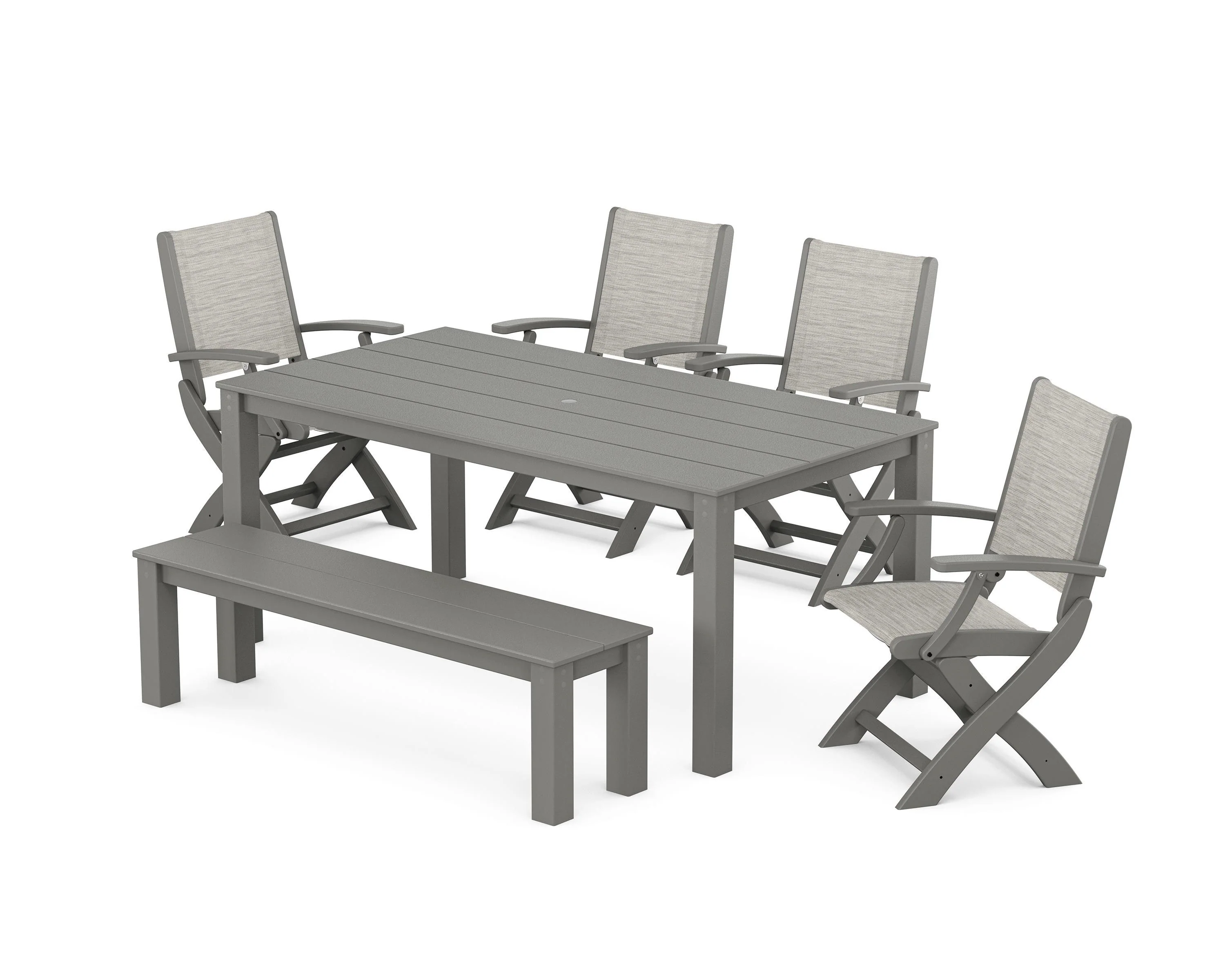 Coastal Folding Chair 6-Piece Parsons Dining Set with Bench - Image 24
