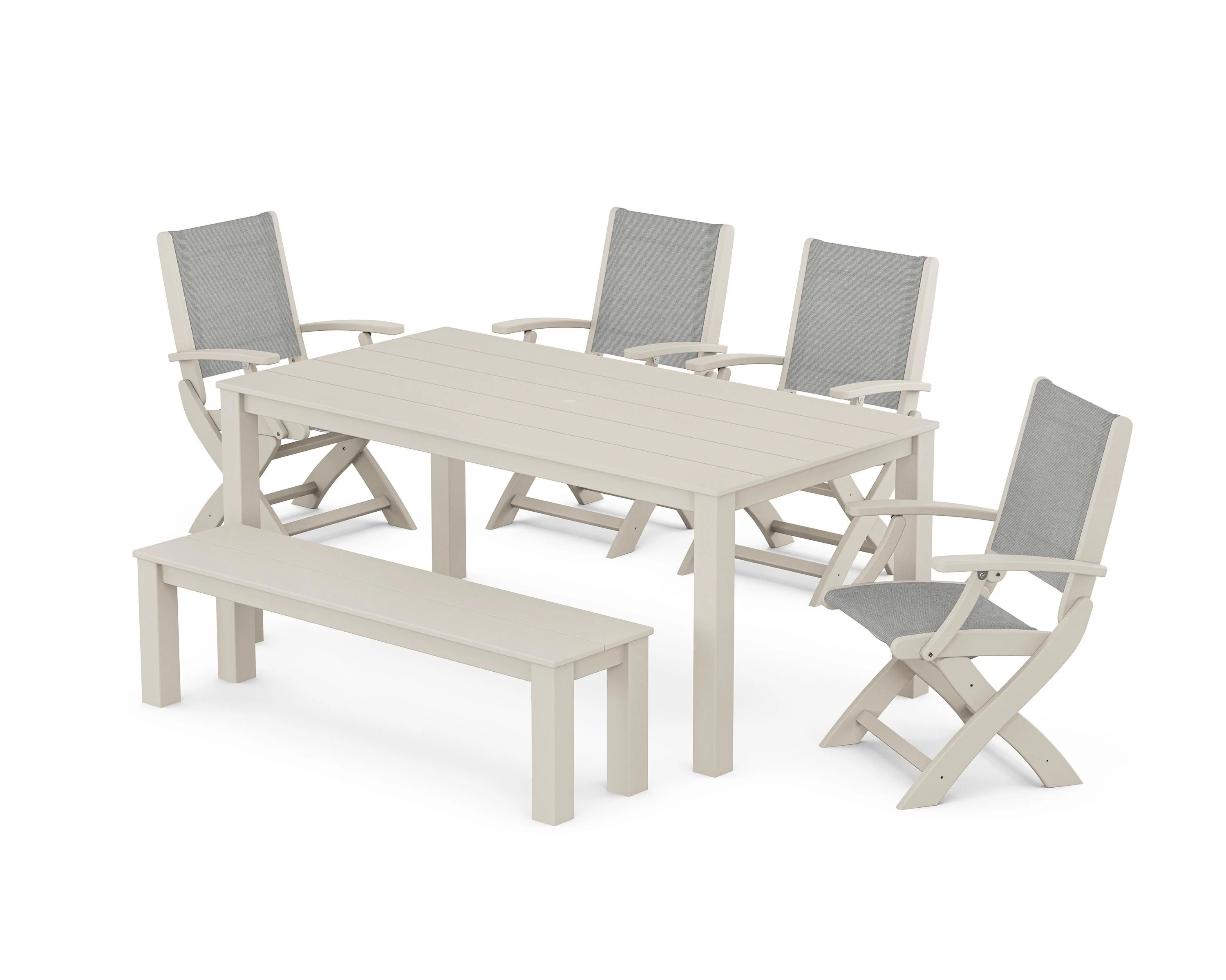 Coastal Folding Chair 6-Piece Parsons Dining Set with Bench - Image 25