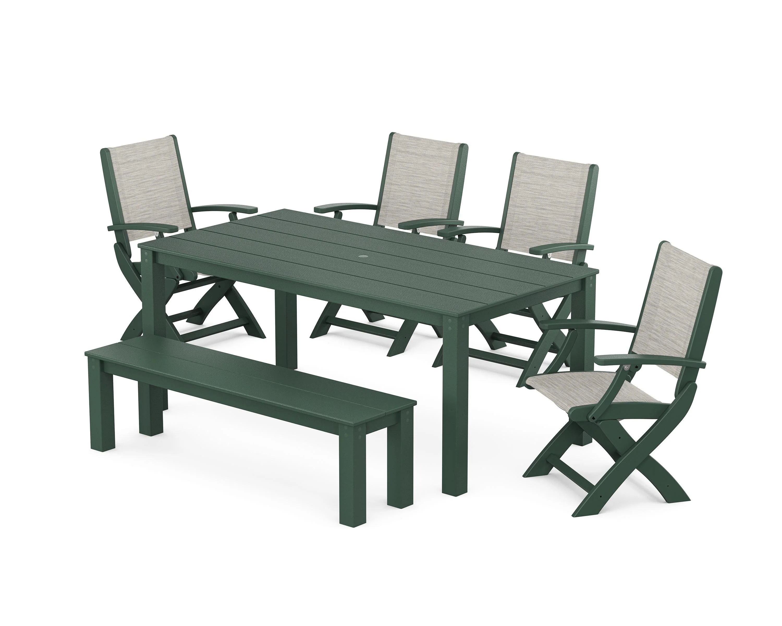 Coastal Folding Chair 6-Piece Parsons Dining Set with Bench - Image 26