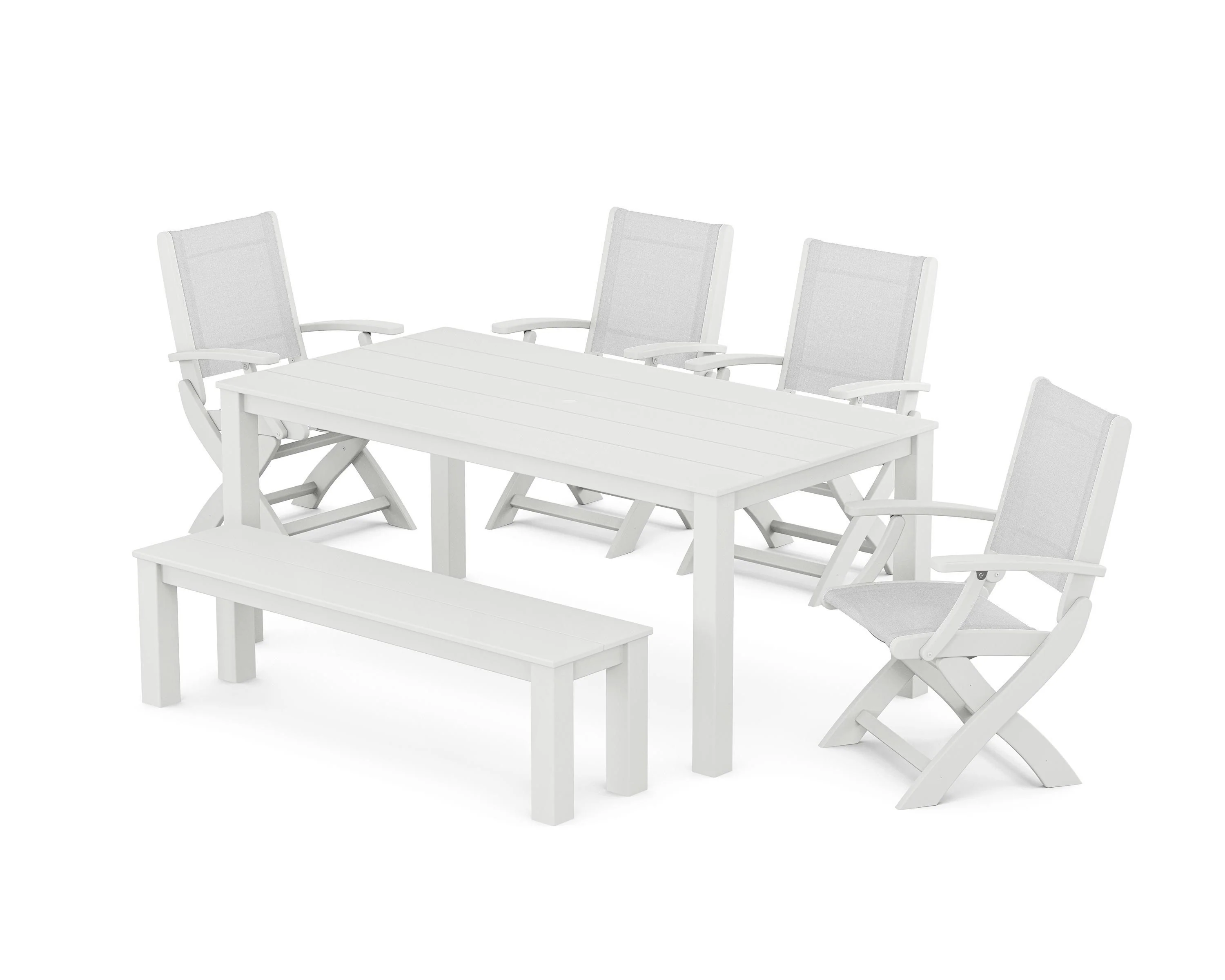 Coastal Folding Chair 6-Piece Parsons Dining Set with Bench - Image 27