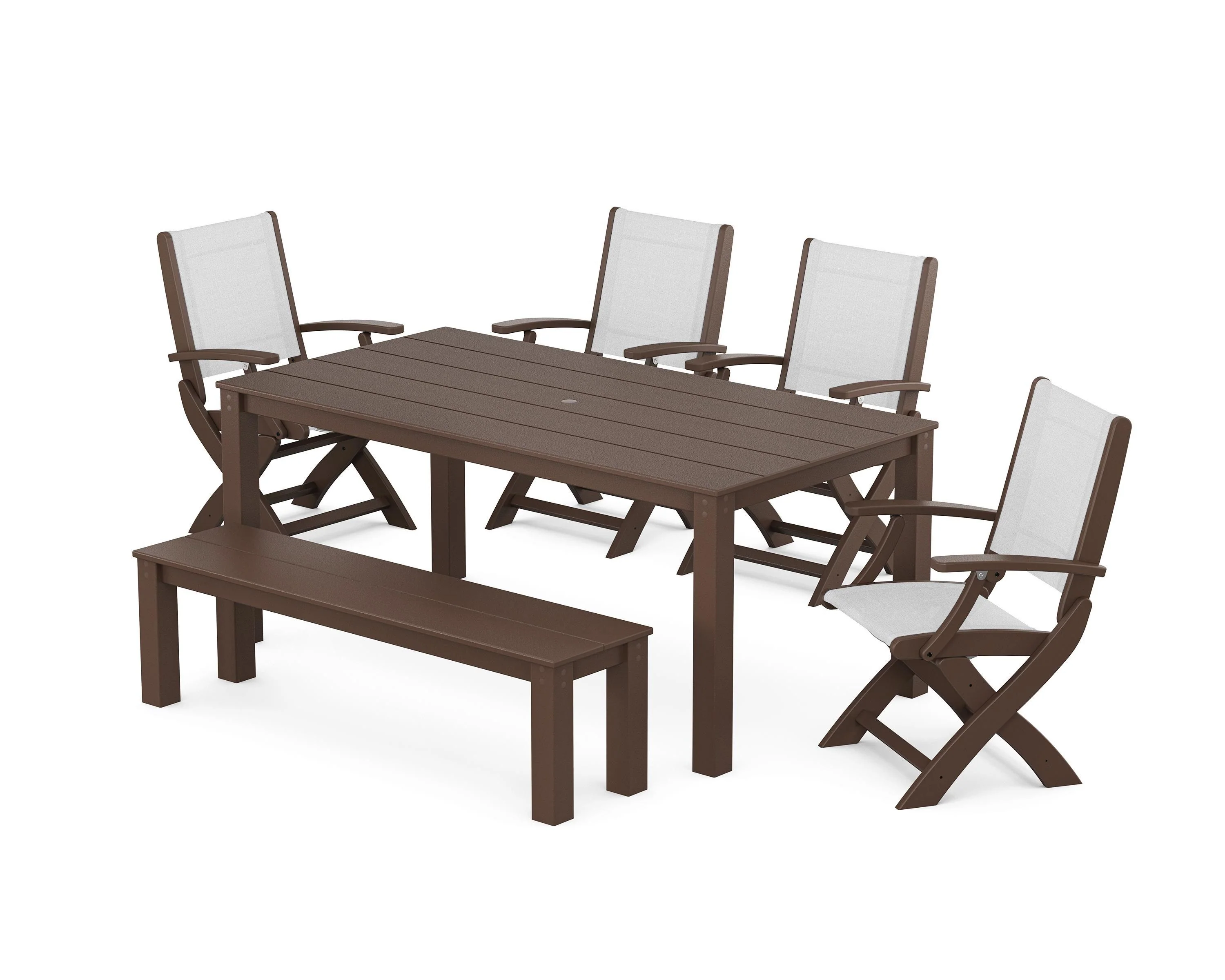 Coastal Folding Chair 6-Piece Parsons Dining Set with Bench - Image 28