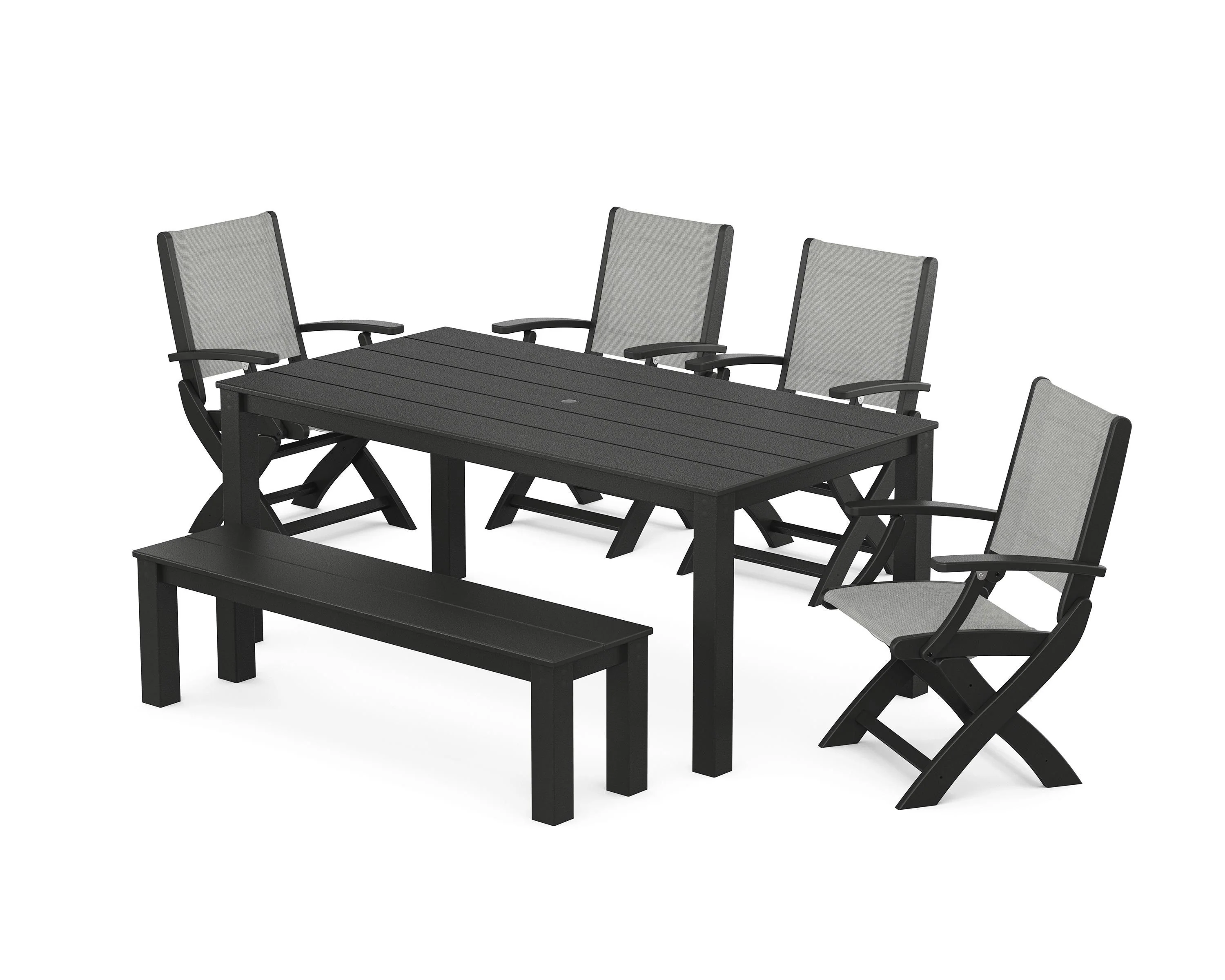 Coastal Folding Chair 6-Piece Parsons Dining Set with Bench - Image 29