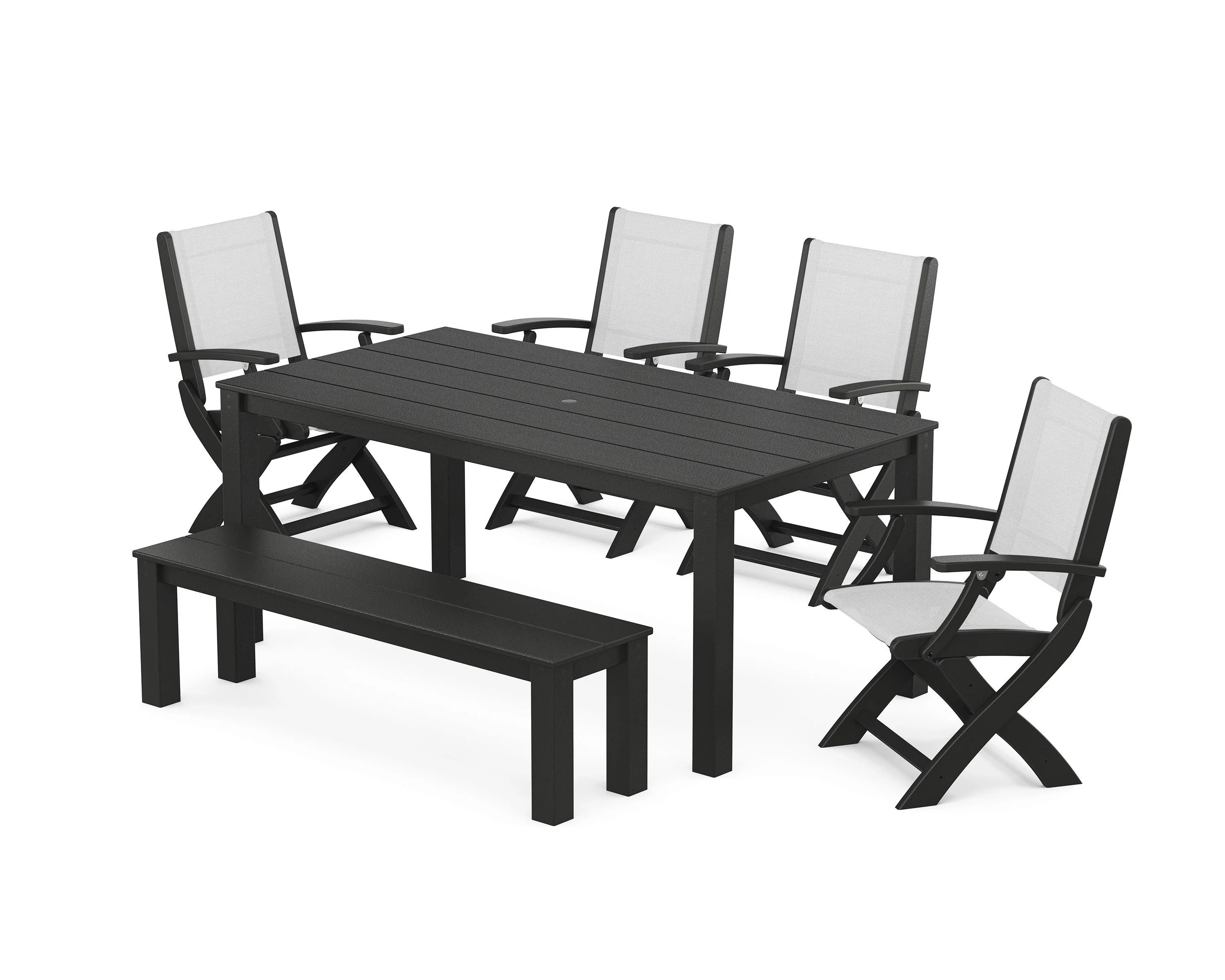 Coastal Folding Chair 6-Piece Parsons Dining Set with Bench - Image 30