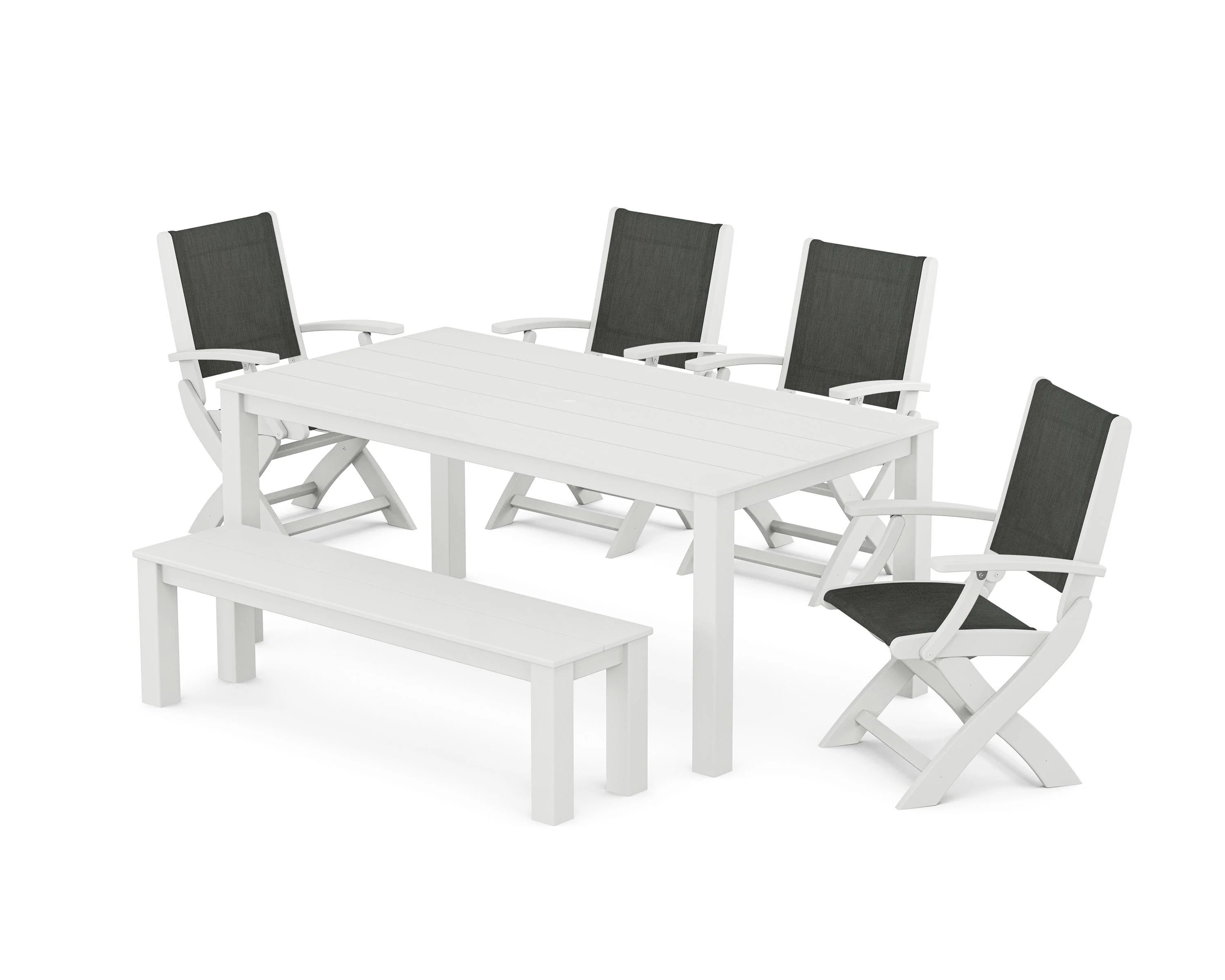 Coastal Folding Chair 6-Piece Parsons Dining Set with Bench - Image 31