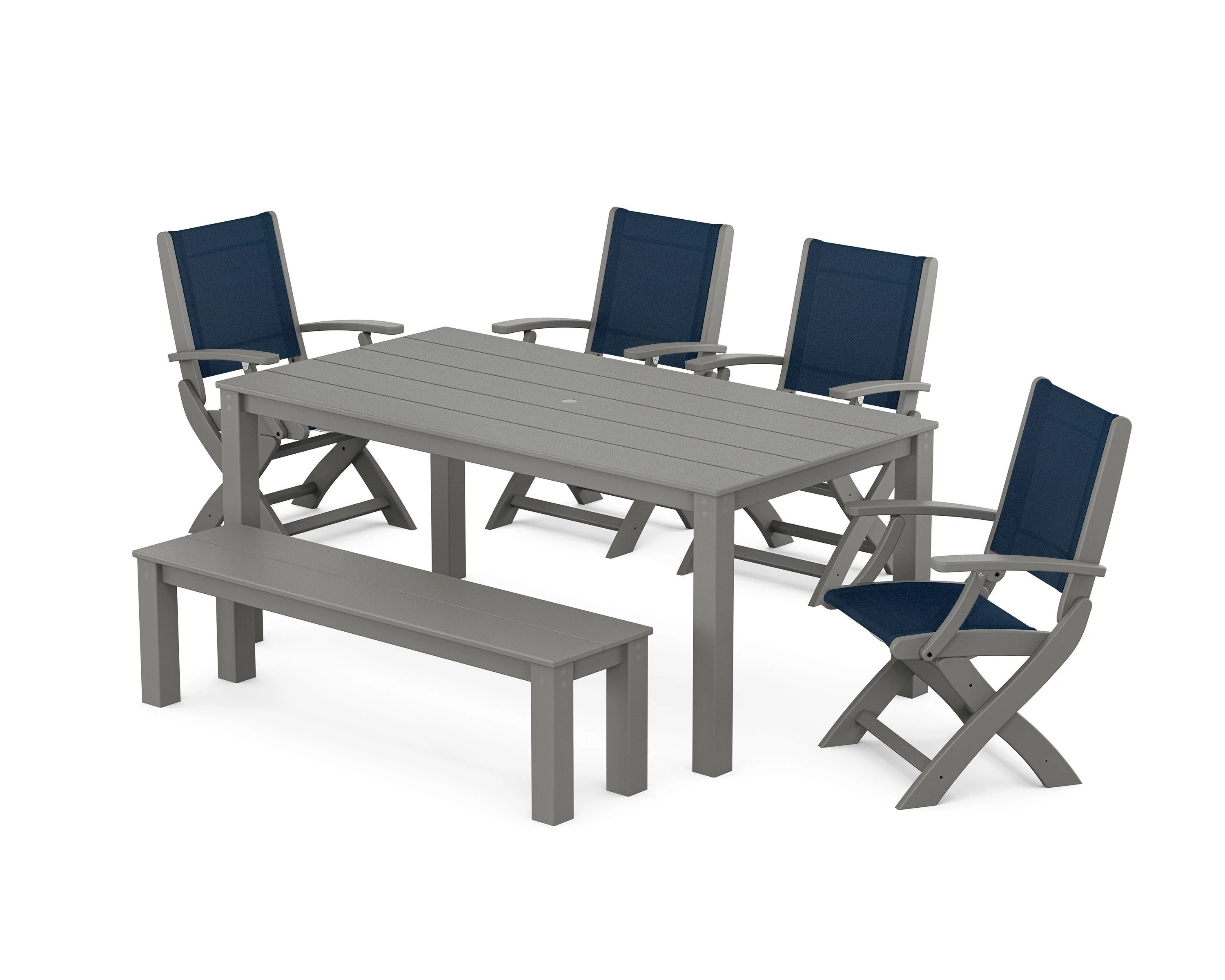 Coastal Folding Chair 6-Piece Parsons Dining Set with Bench - Image 32