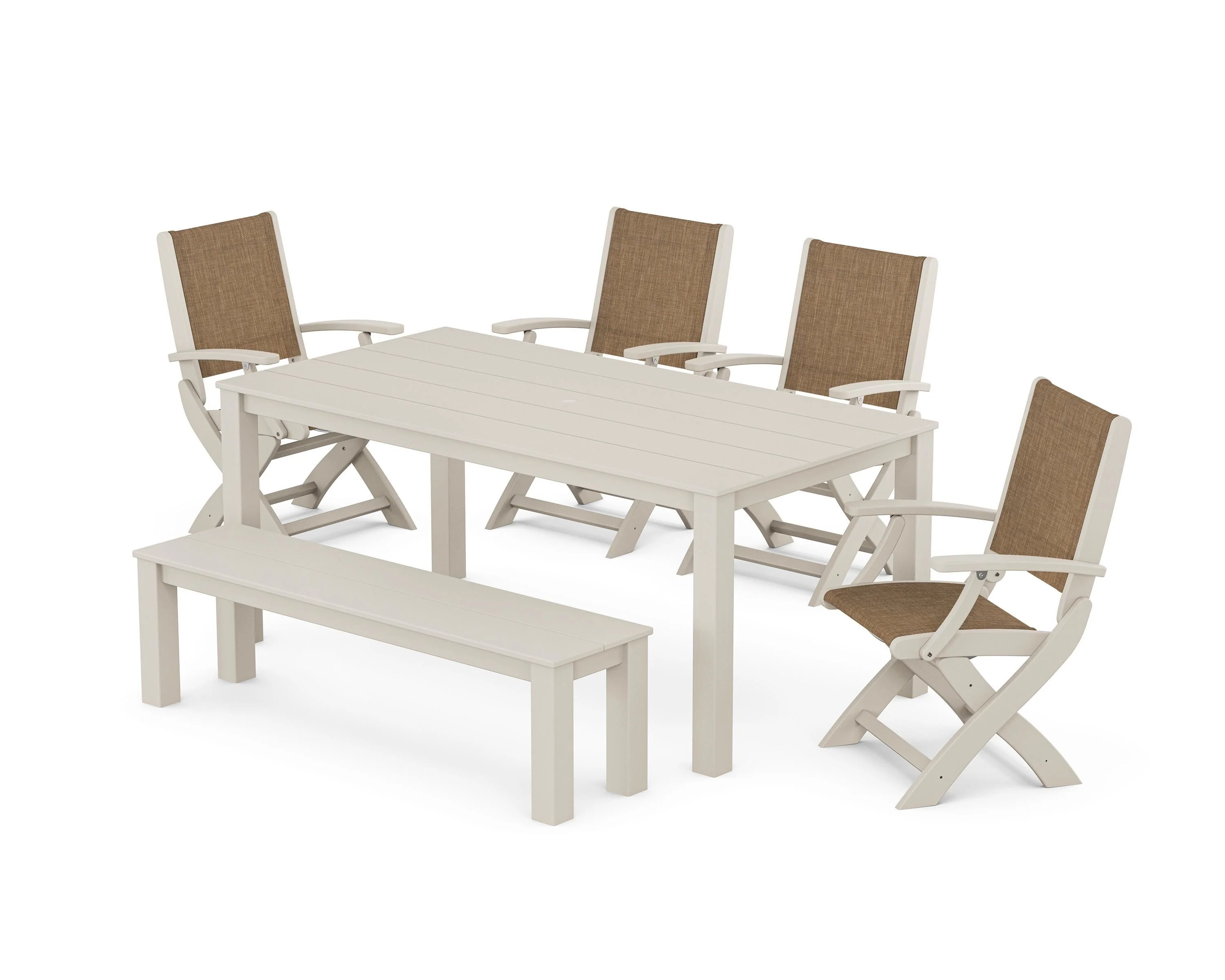 Coastal Folding Chair 6-Piece Parsons Dining Set with Bench - Image 33