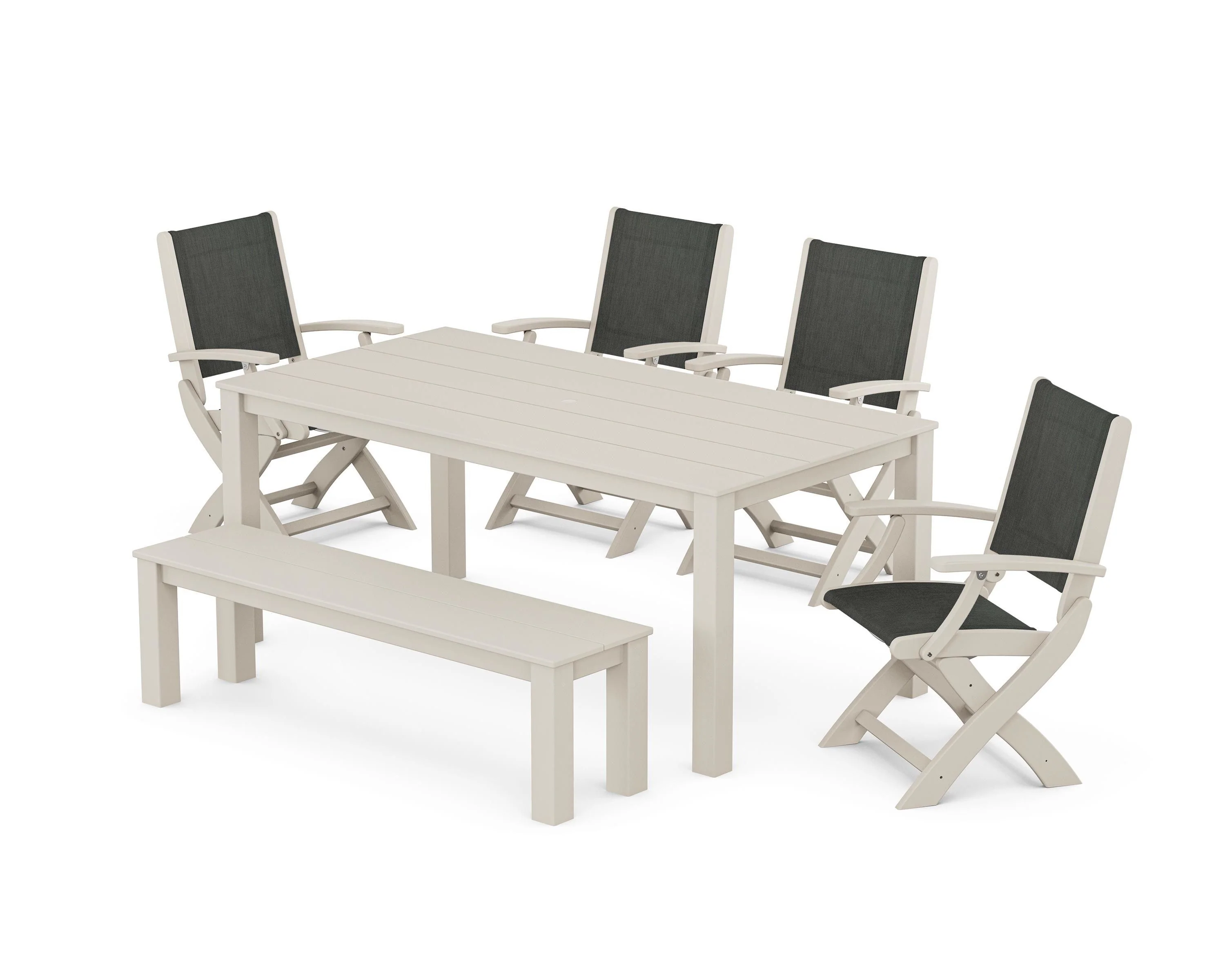 Coastal Folding Chair 6-Piece Parsons Dining Set with Bench - Image 34