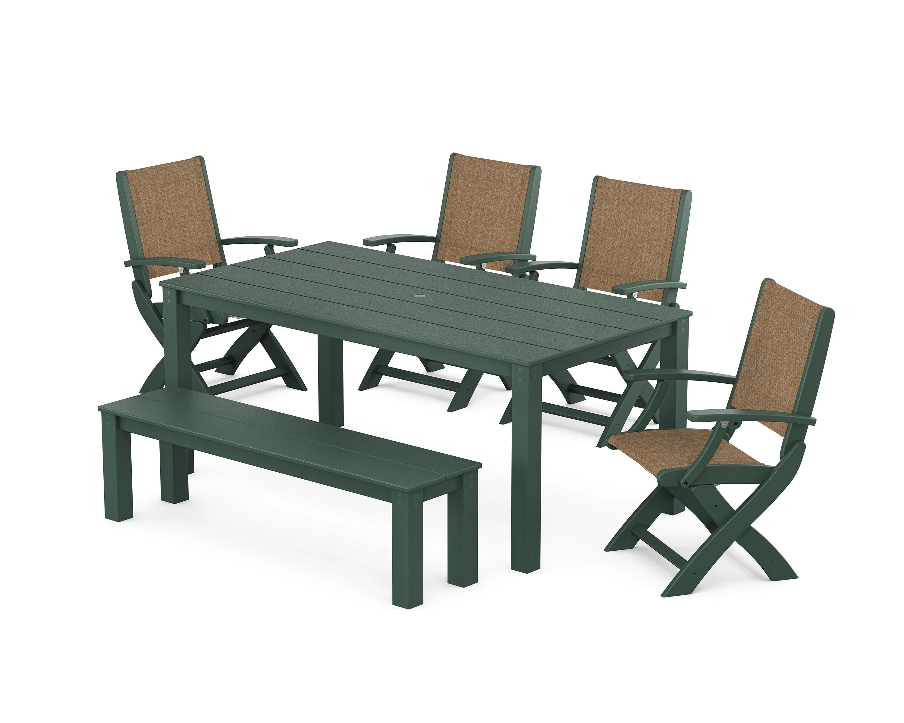 Coastal Folding Chair 6-Piece Parsons Dining Set with Bench - Image 35