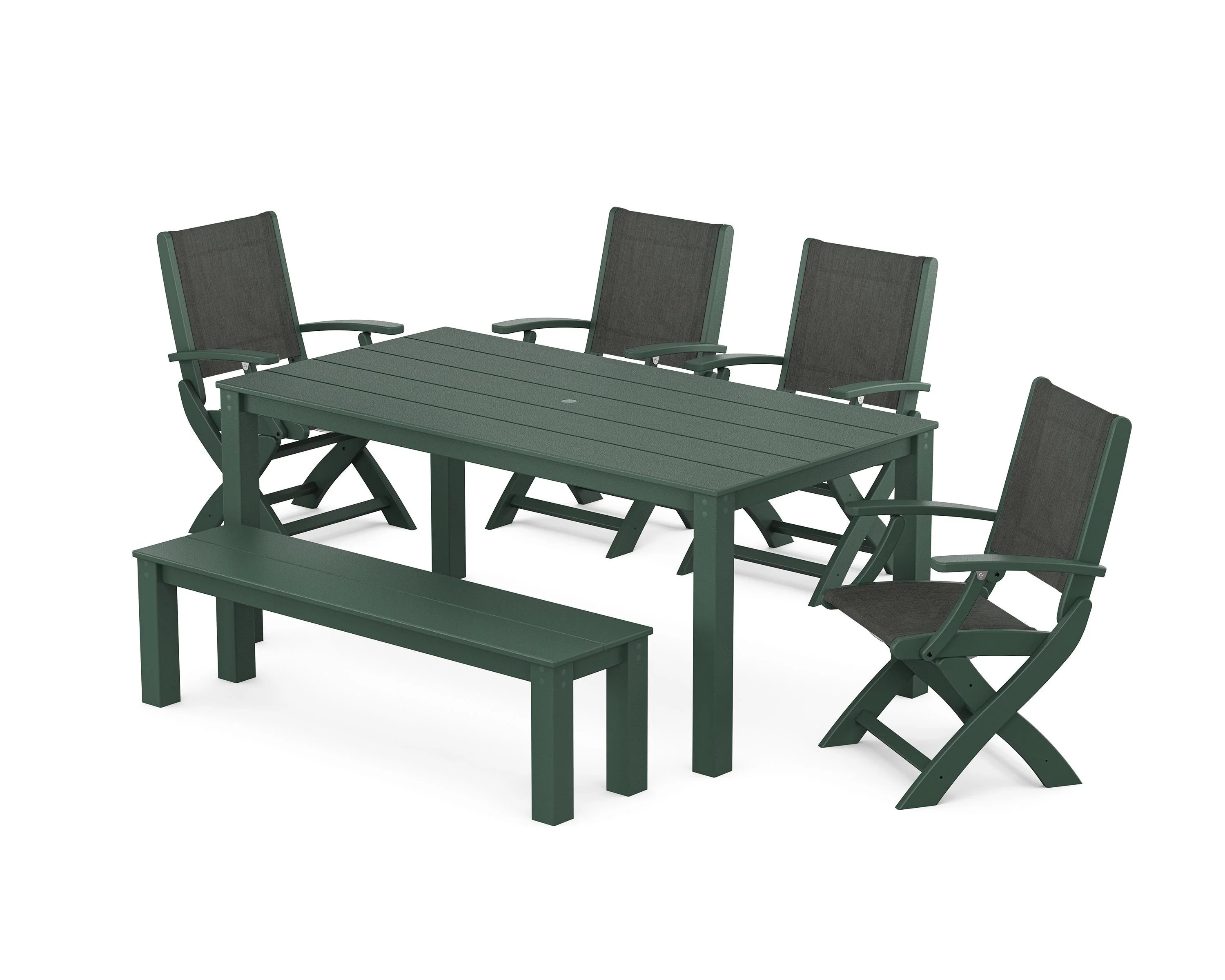 Coastal Folding Chair 6-Piece Parsons Dining Set with Bench - Image 36