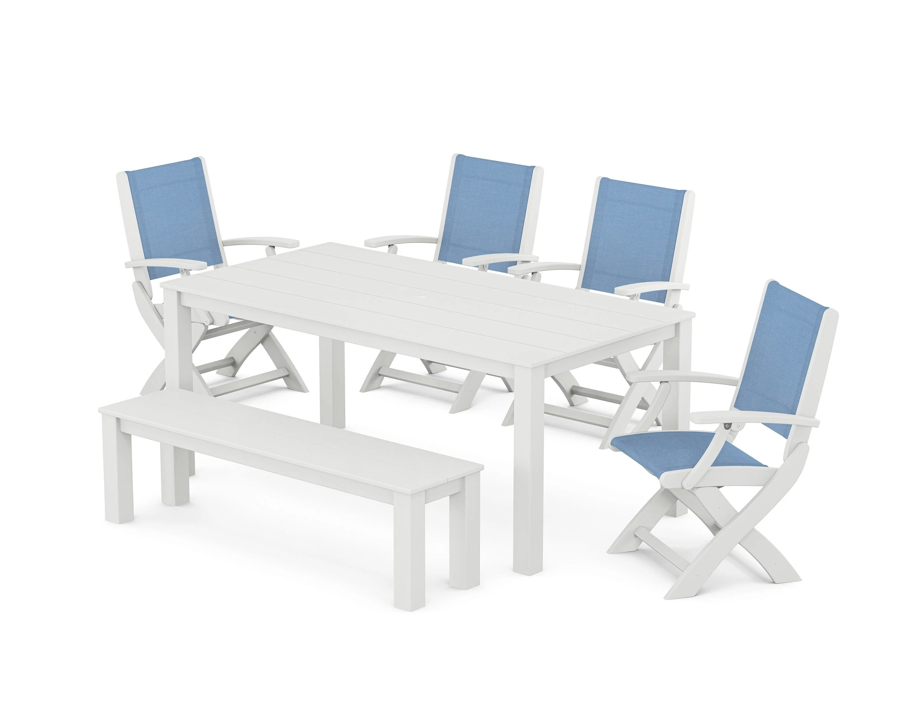 Coastal Folding Chair 6-Piece Parsons Dining Set with Bench - Image 37