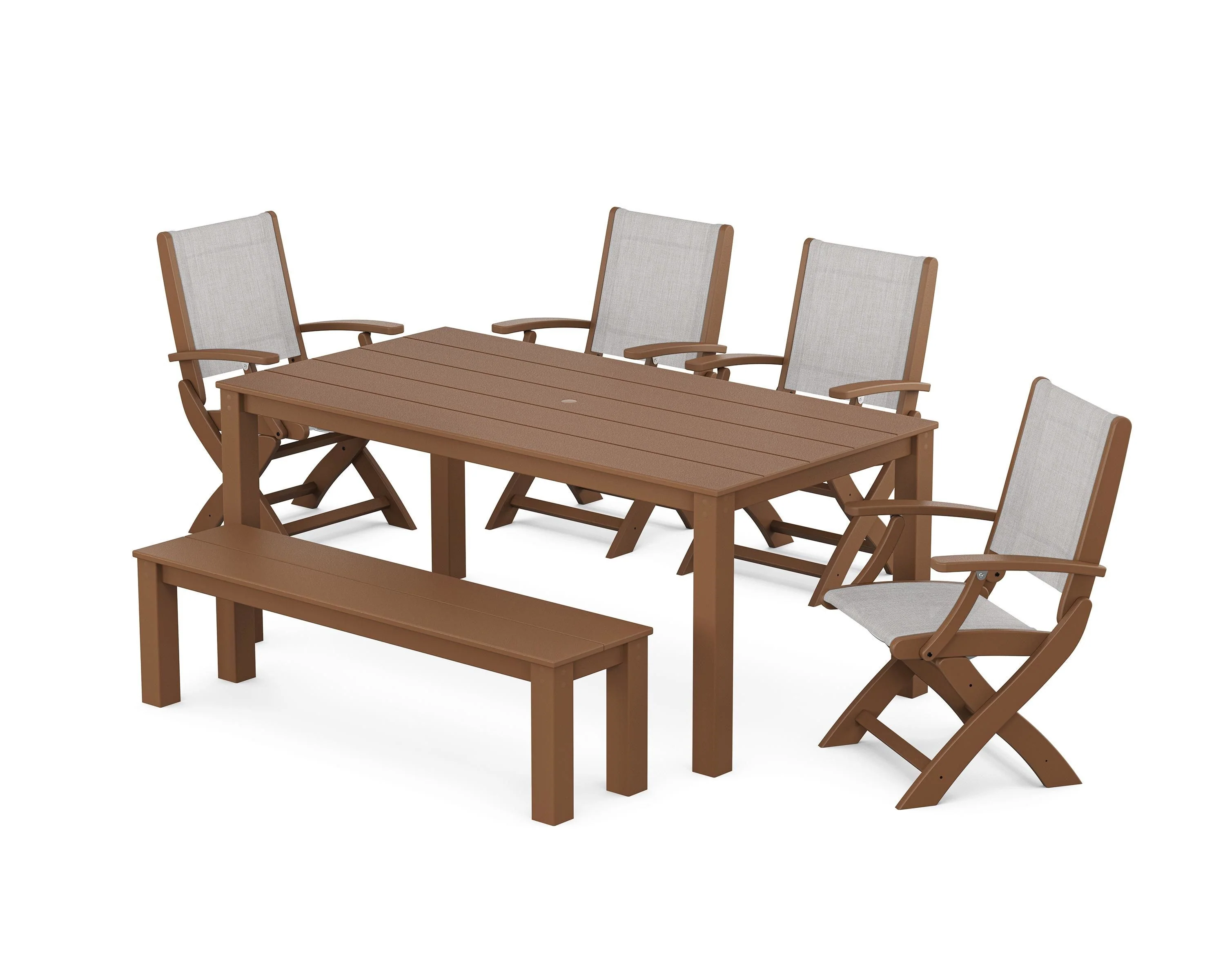 Coastal Folding Chair 6-Piece Parsons Dining Set with Bench - Image 38