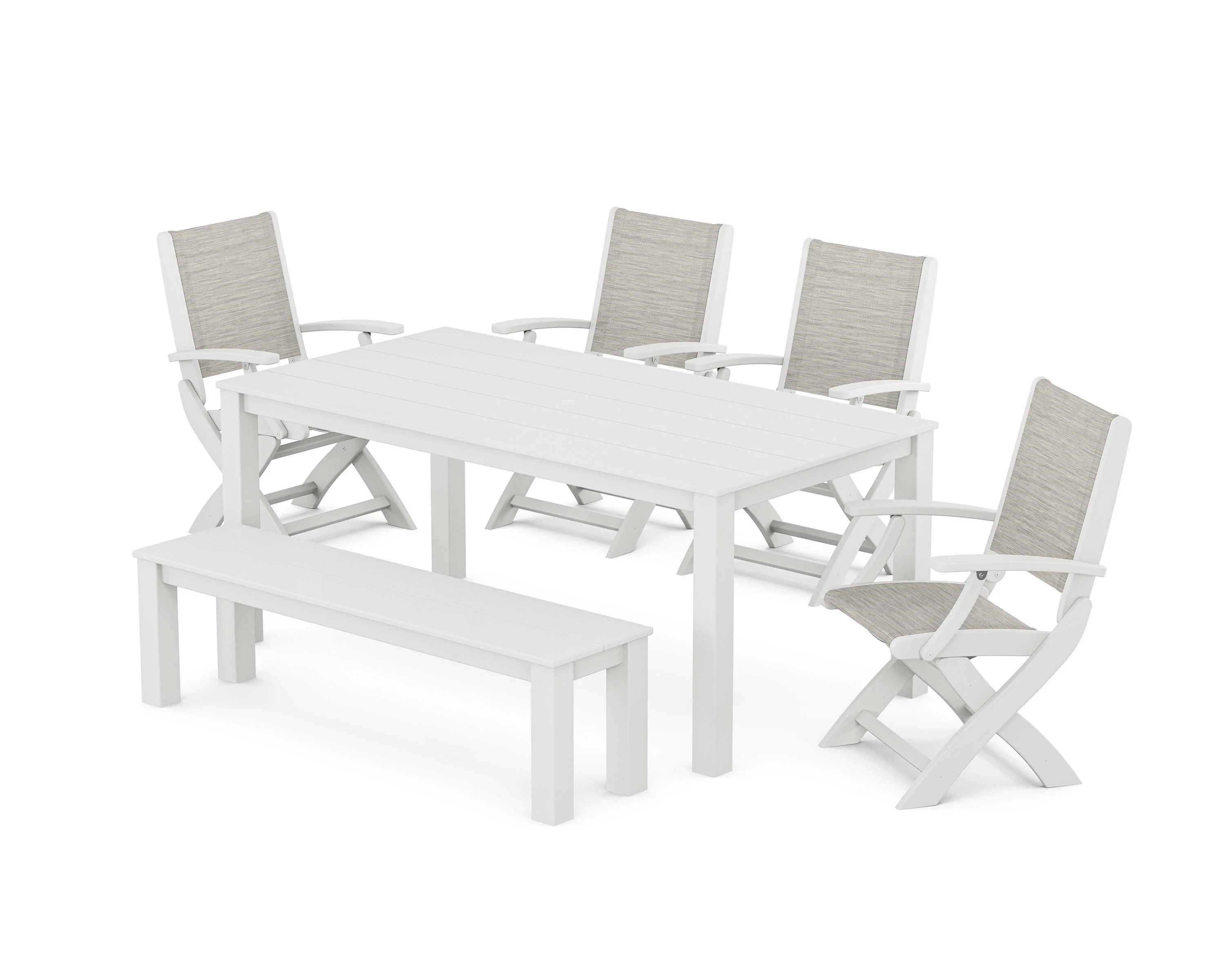 Coastal Folding Chair 6-Piece Parsons Dining Set with Bench - Image 39