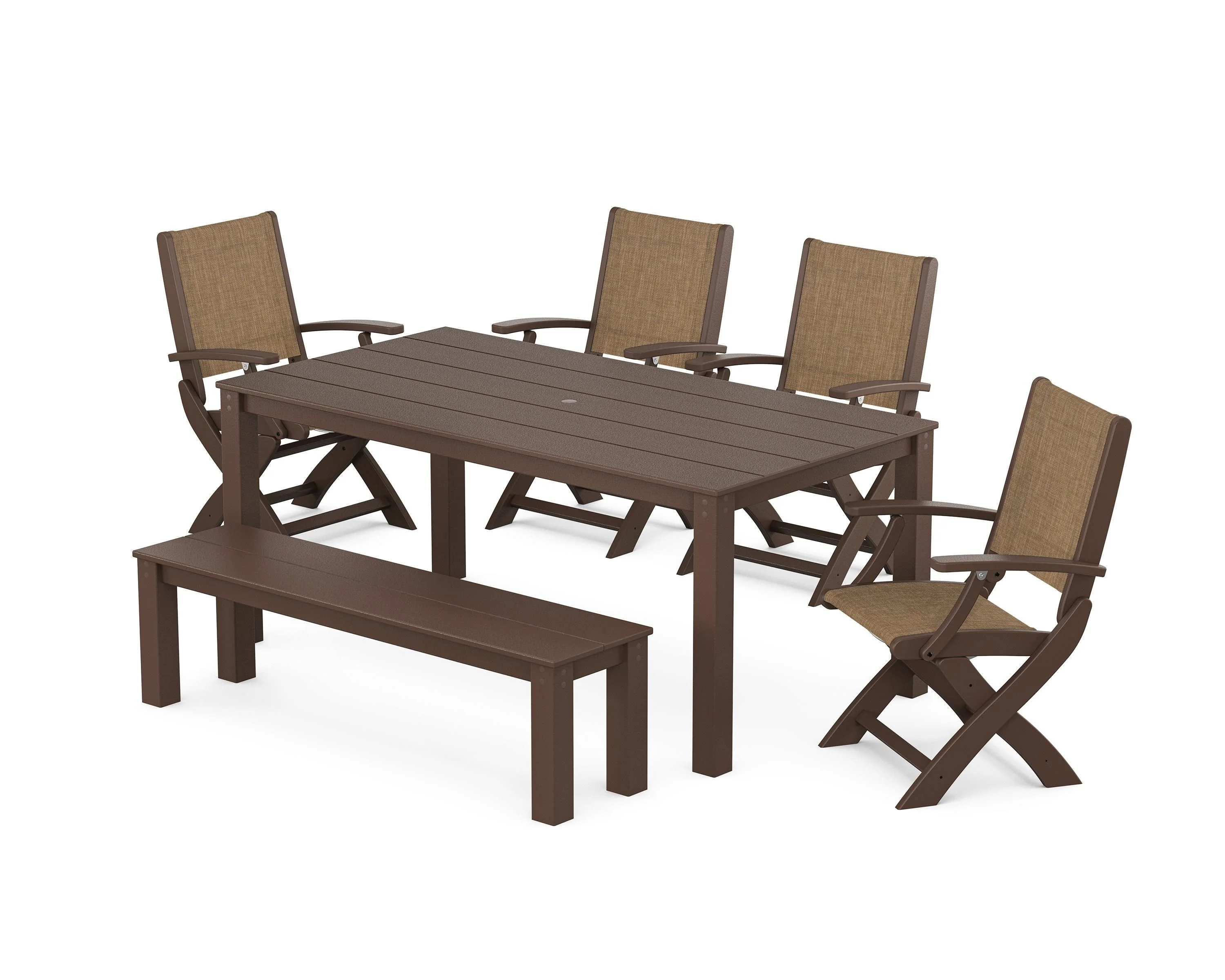 Coastal Folding Chair 6-Piece Parsons Dining Set with Bench - Image 4