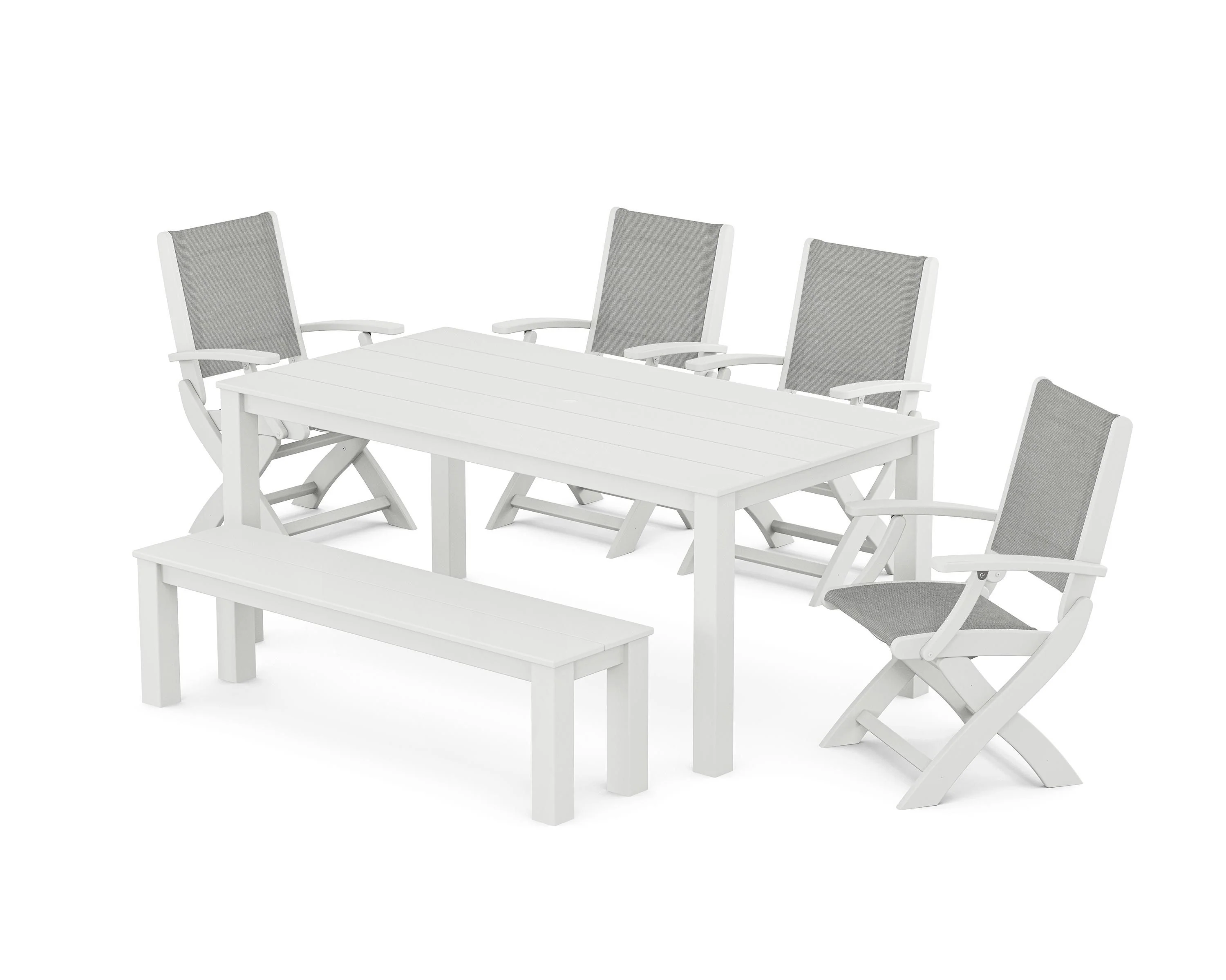 Coastal Folding Chair 6-Piece Parsons Dining Set with Bench - Image 40