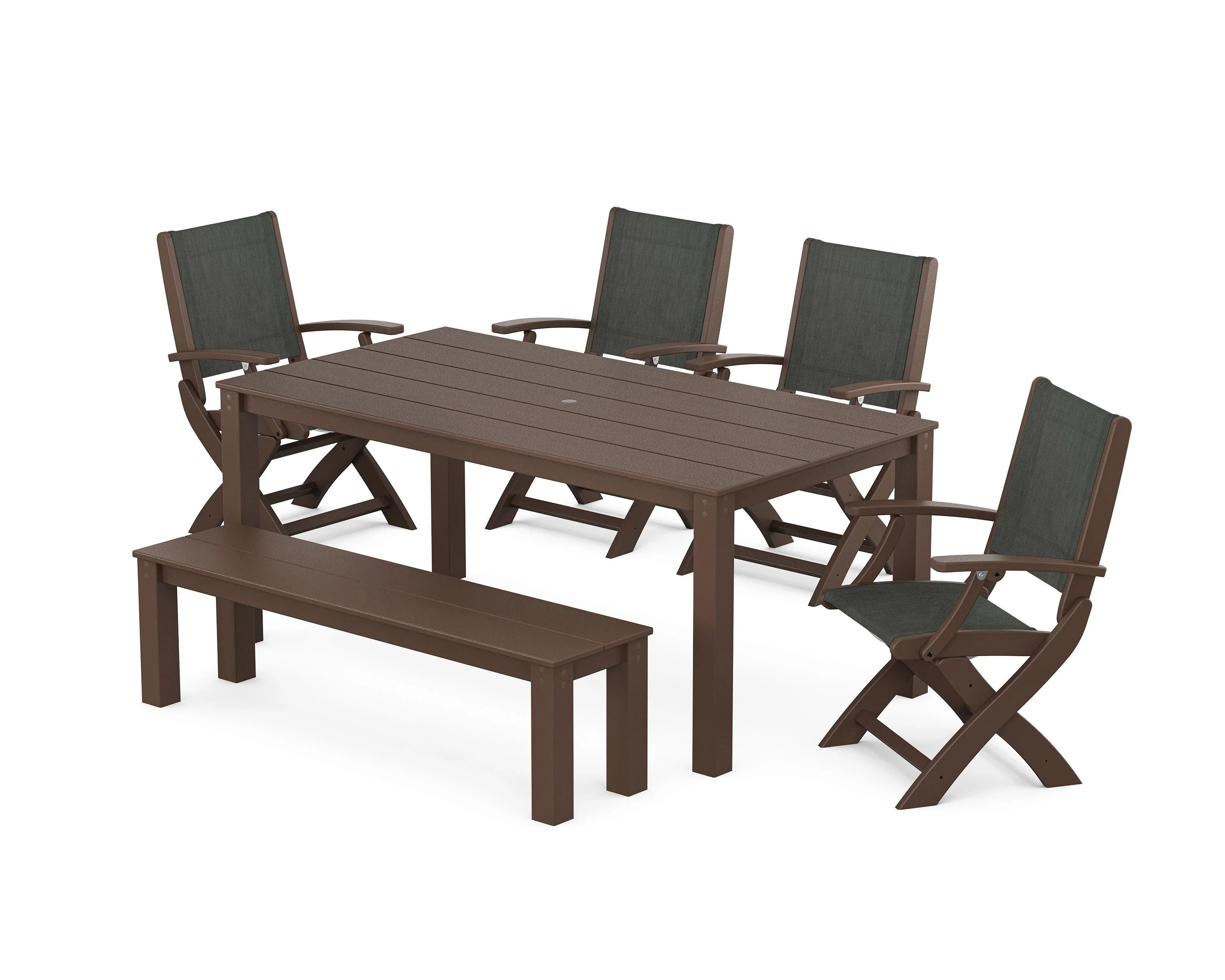 Coastal Folding Chair 6-Piece Parsons Dining Set with Bench - Image 41