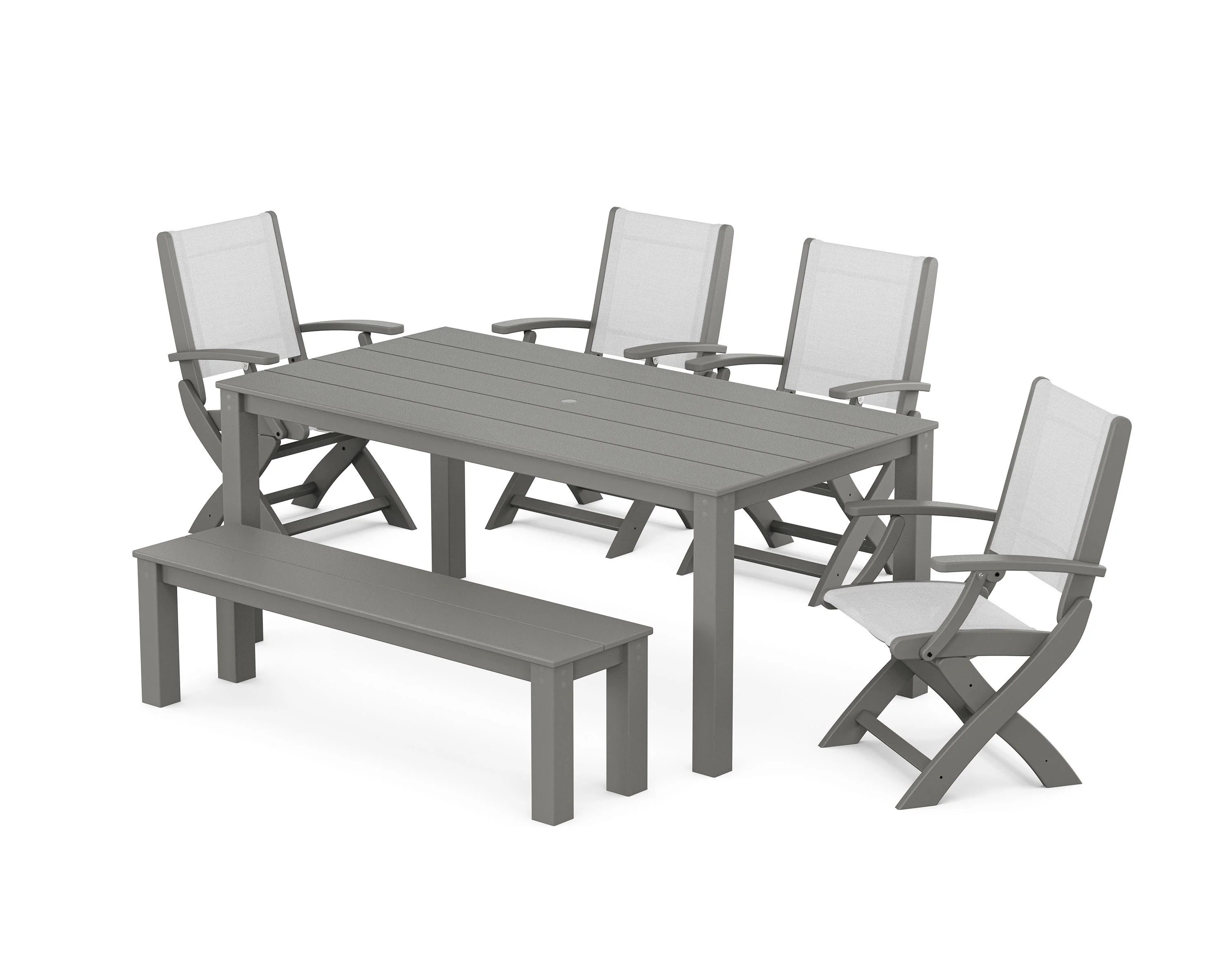 Coastal Folding Chair 6-Piece Parsons Dining Set with Bench - Image 42