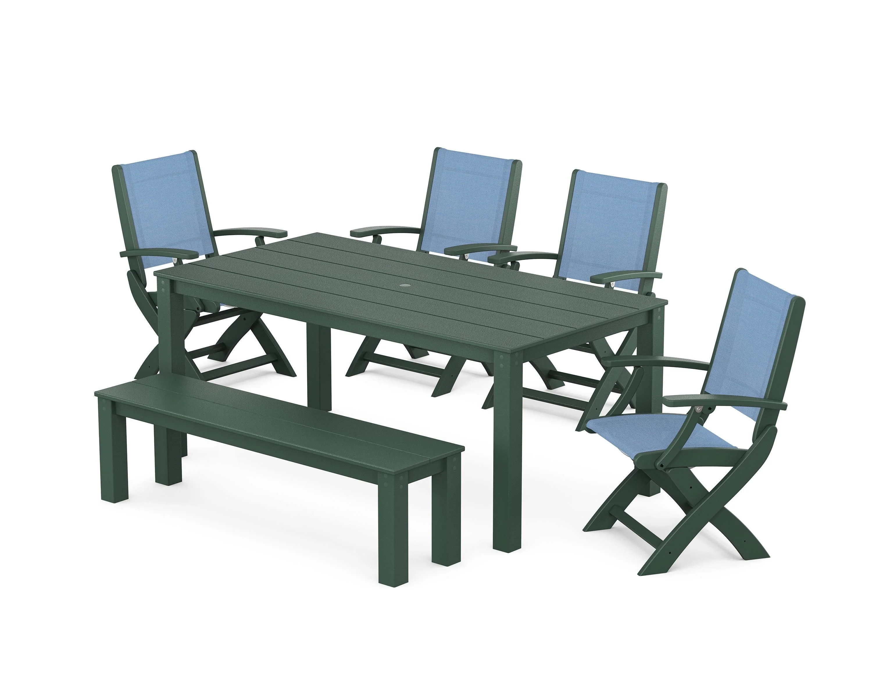 Coastal Folding Chair 6-Piece Parsons Dining Set with Bench - Image 43