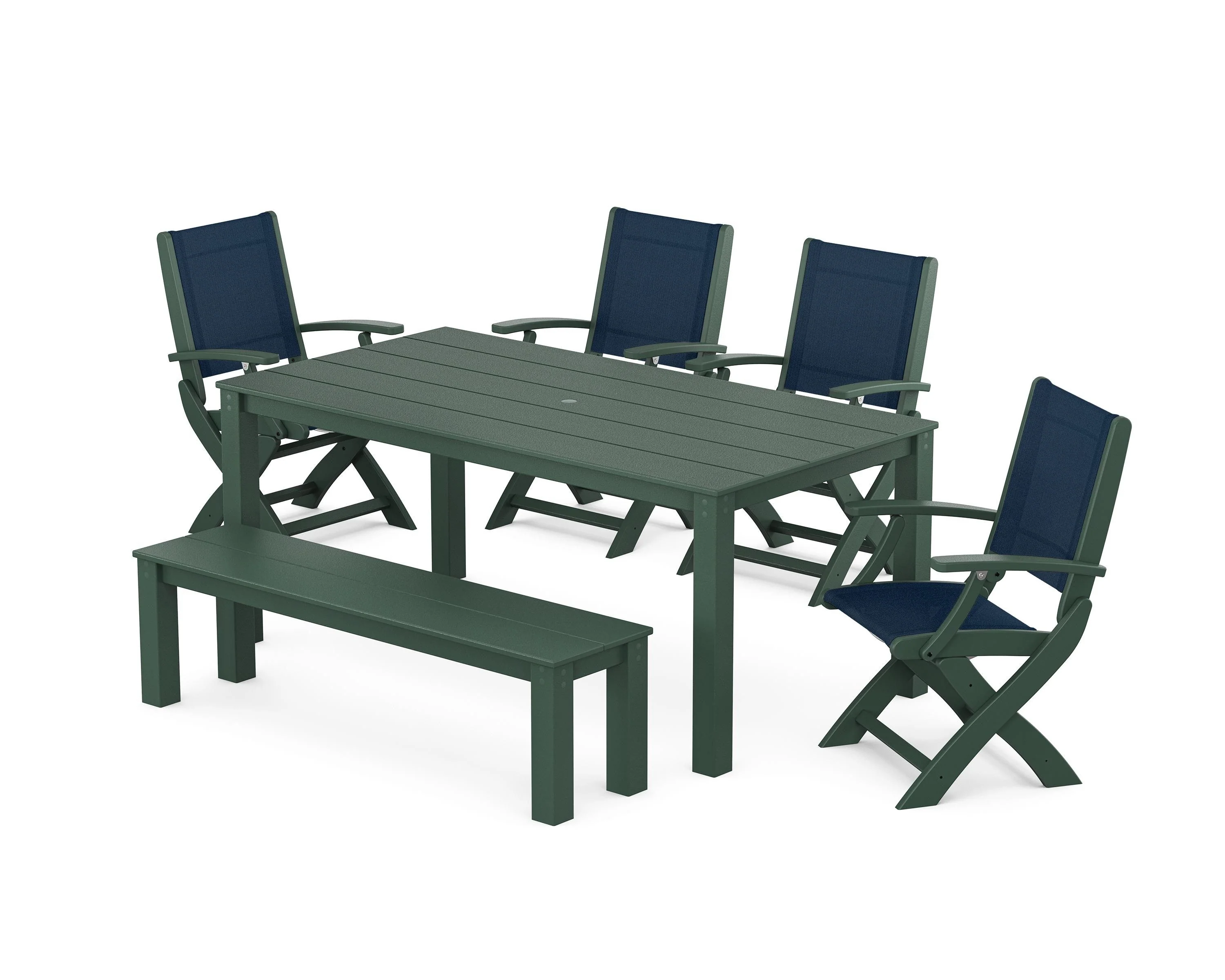 Coastal Folding Chair 6-Piece Parsons Dining Set with Bench - Image 44