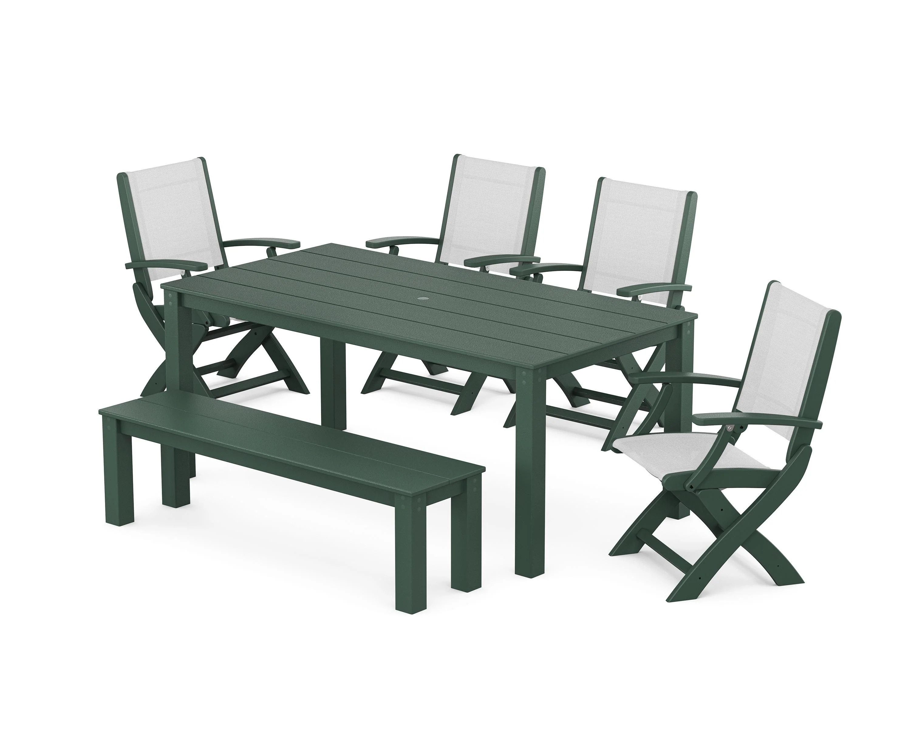 Coastal Folding Chair 6-Piece Parsons Dining Set with Bench - Image 45