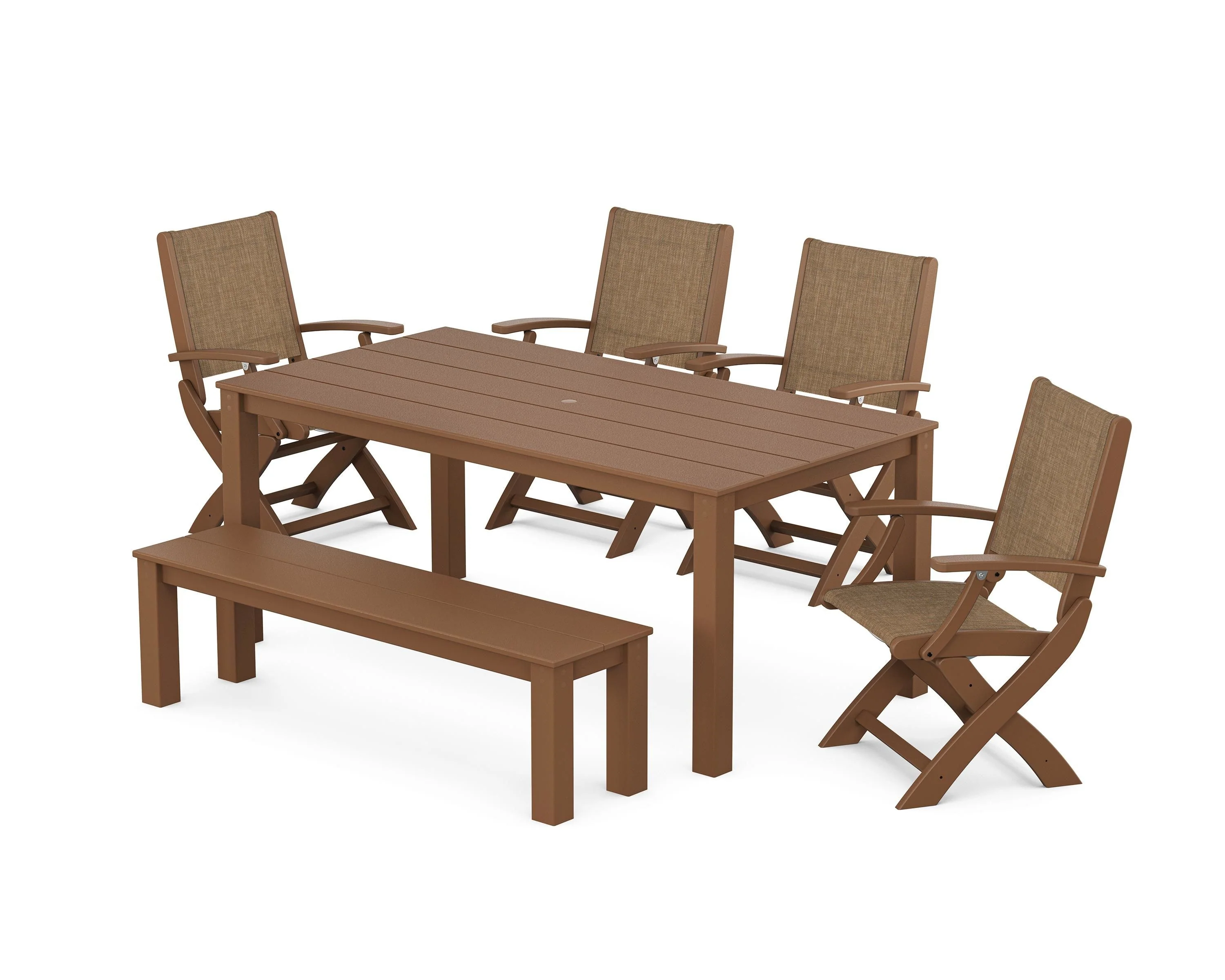 Coastal Folding Chair 6-Piece Parsons Dining Set with Bench - Image 46