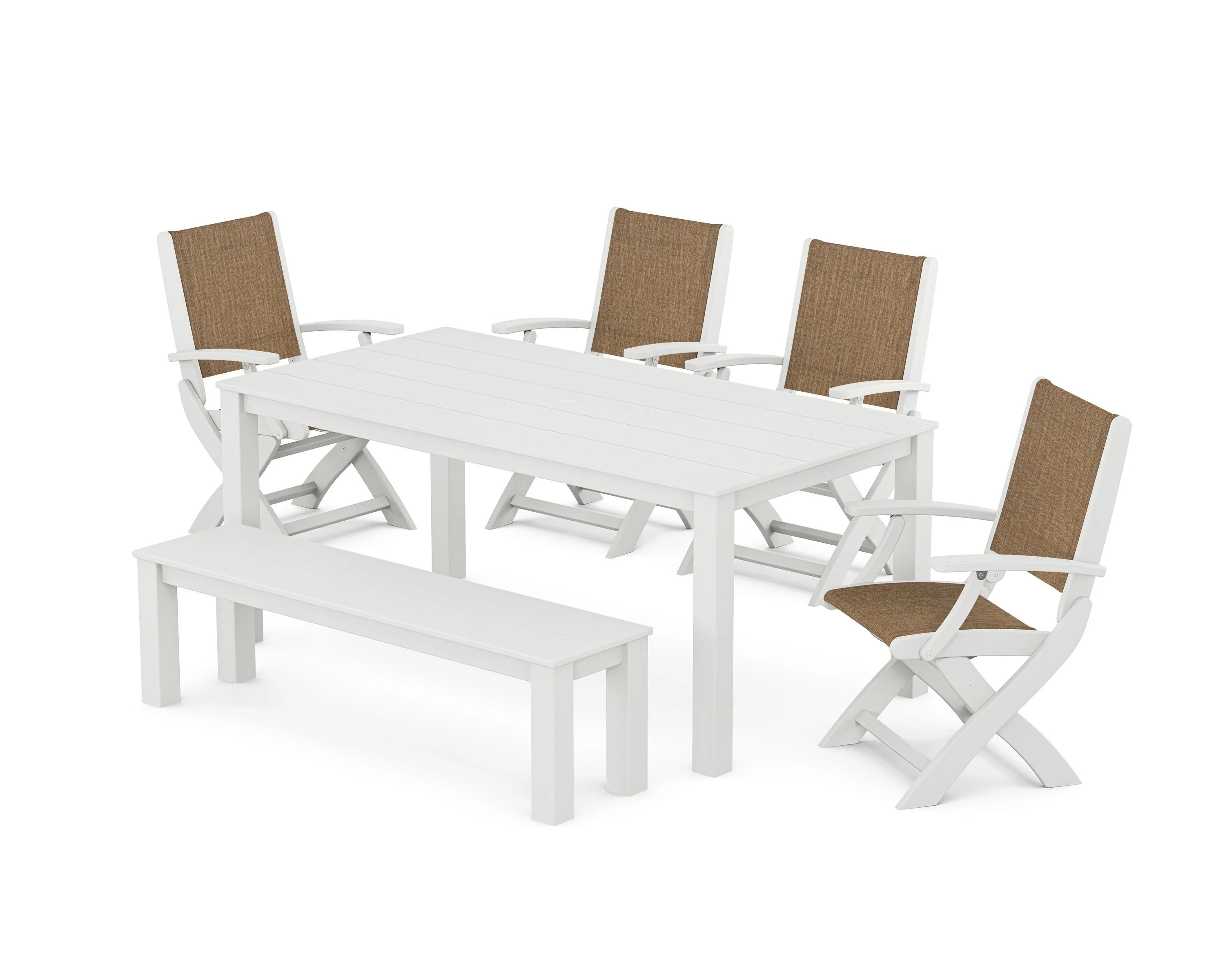 Coastal Folding Chair 6-Piece Parsons Dining Set with Bench - Image 47