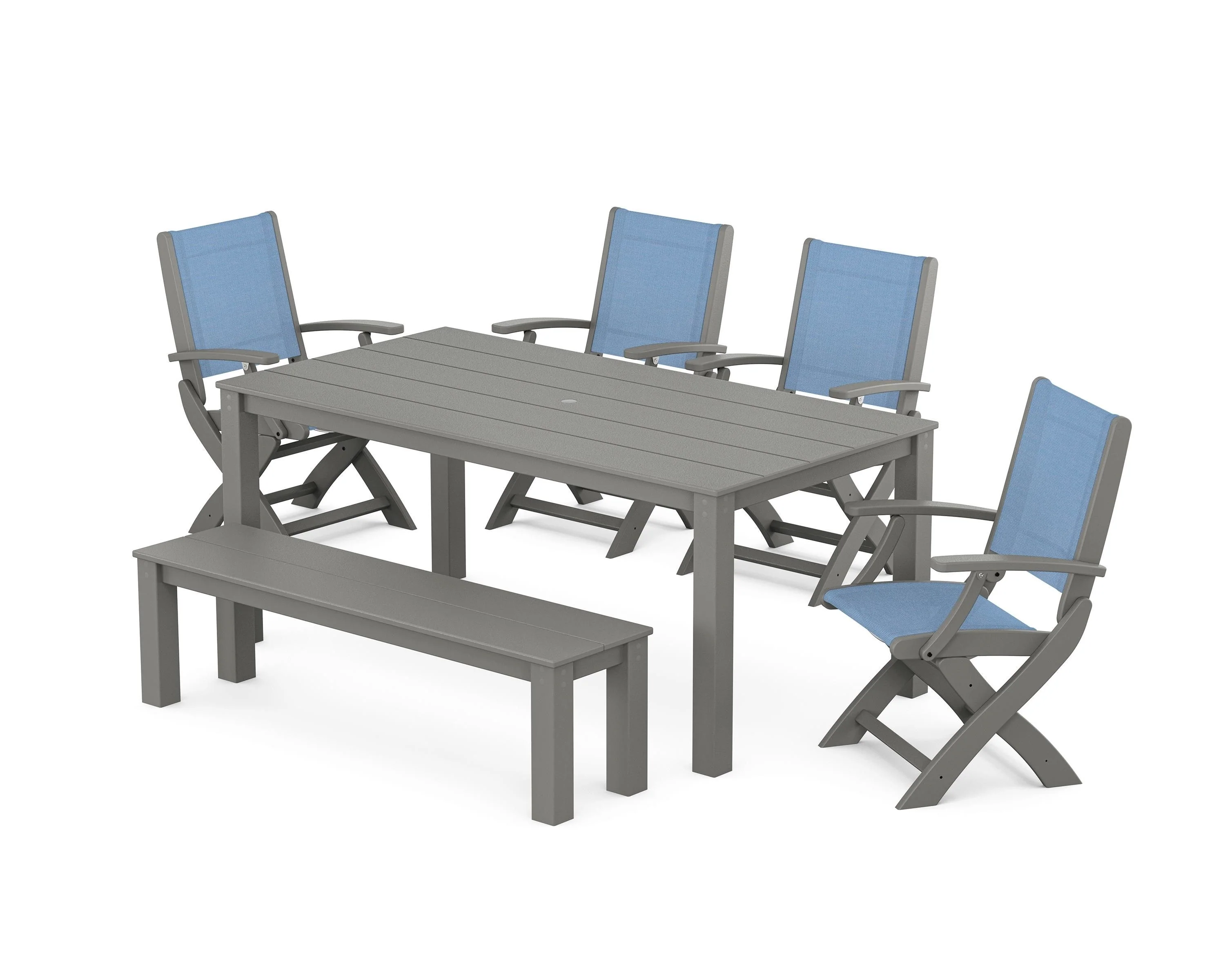 Coastal Folding Chair 6-Piece Parsons Dining Set with Bench - Image 49