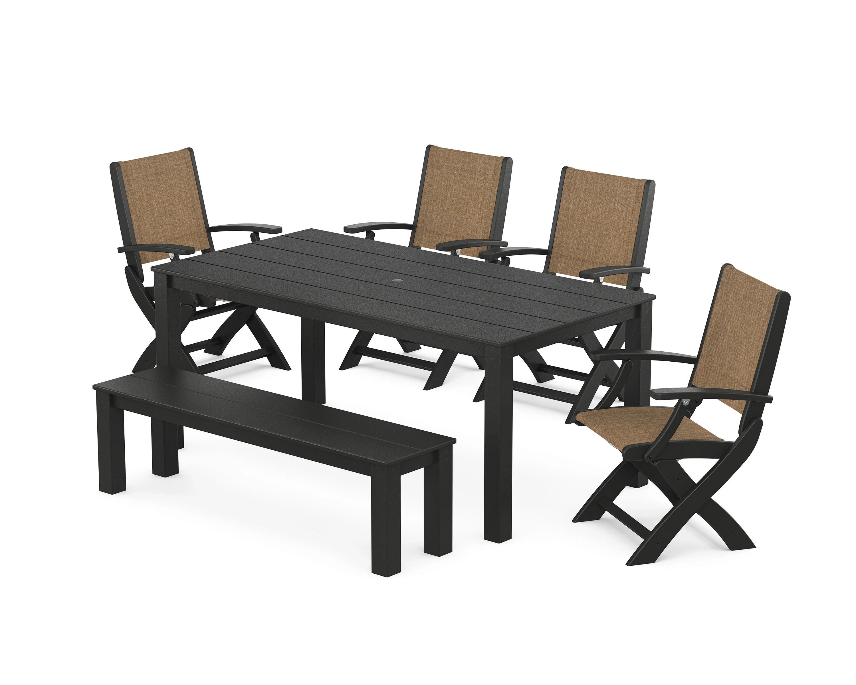 Coastal Folding Chair 6-Piece Parsons Dining Set with Bench - Image 5