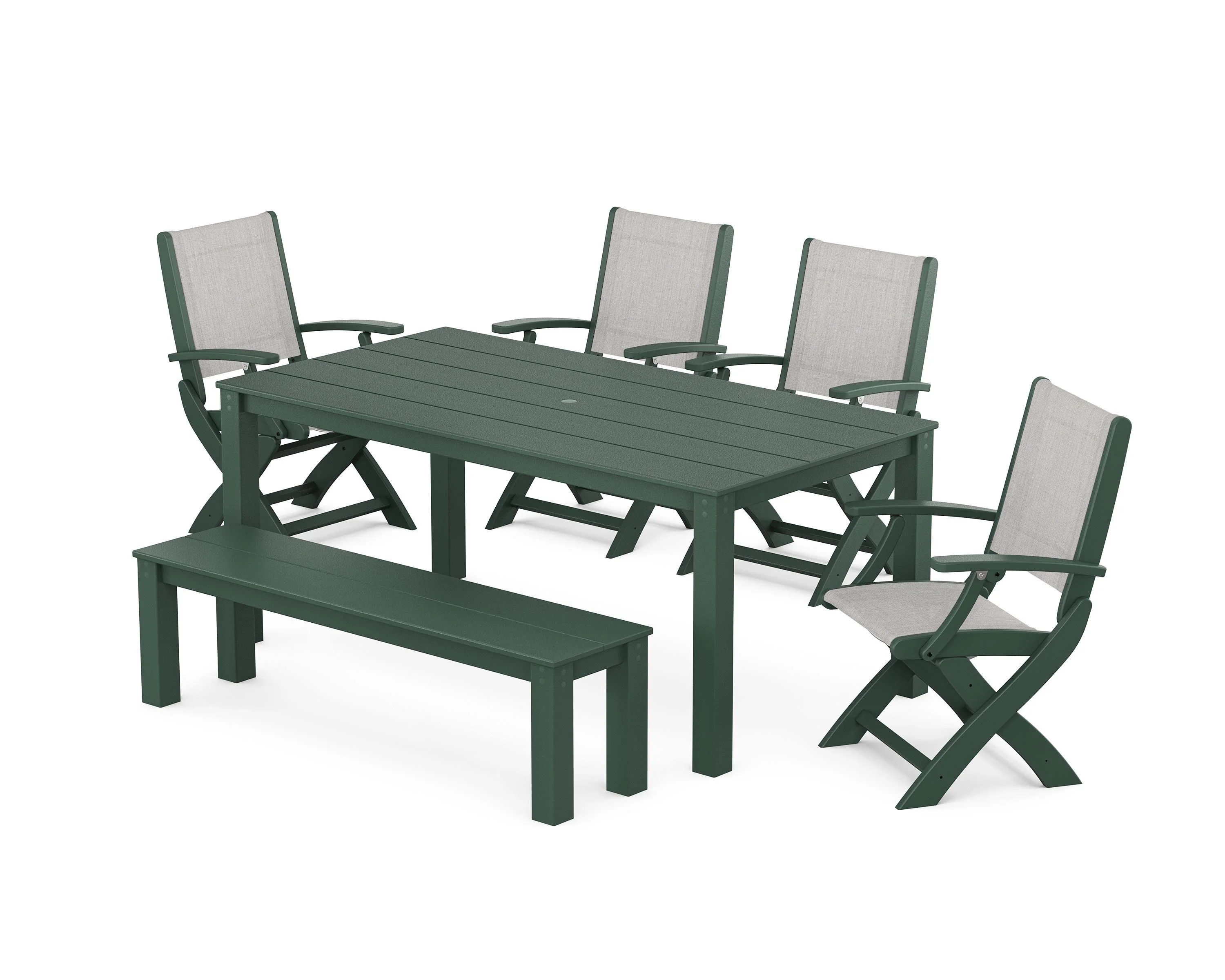 Coastal Folding Chair 6-Piece Parsons Dining Set with Bench - Image 50
