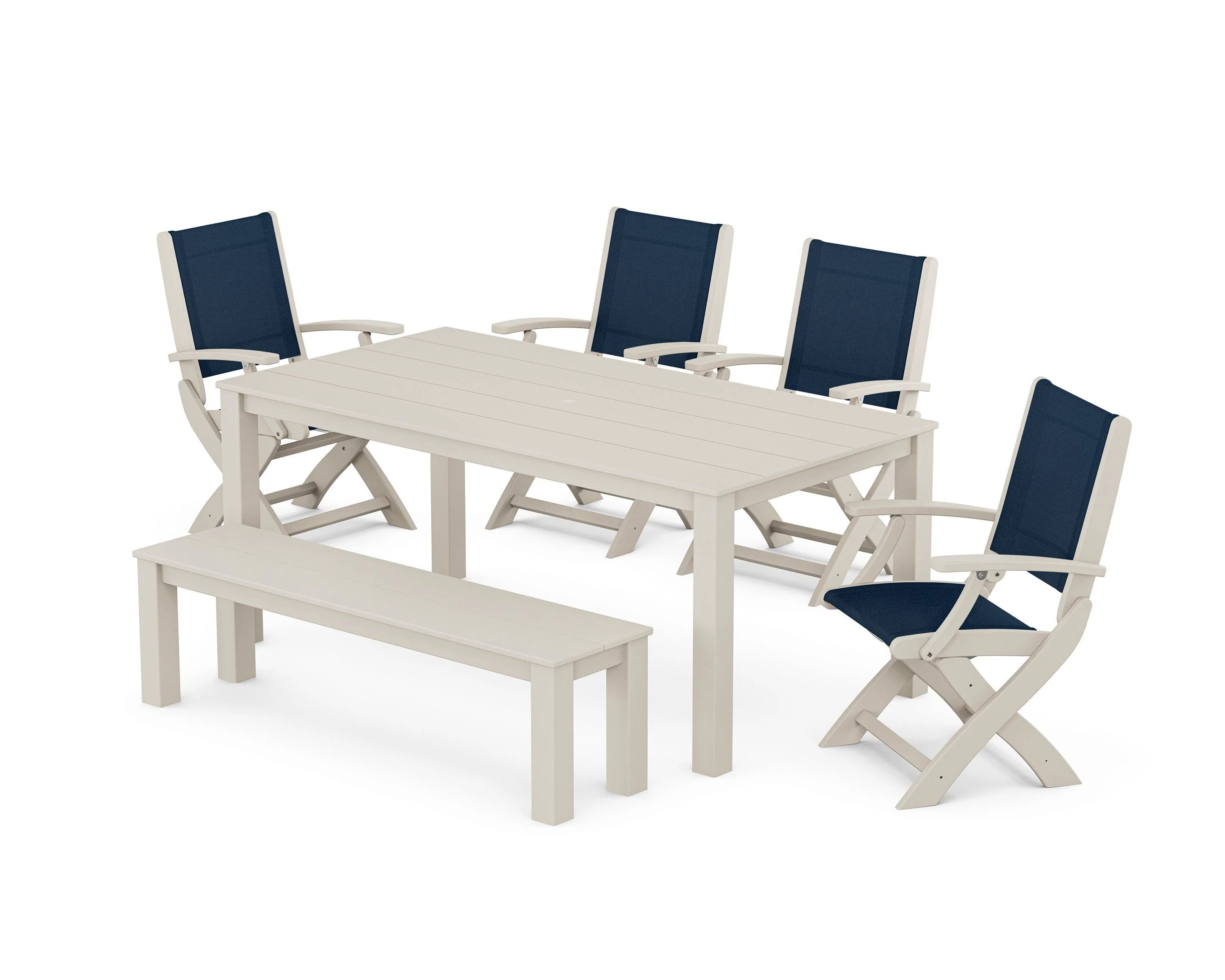 Coastal Folding Chair 6-Piece Parsons Dining Set with Bench - Image 51