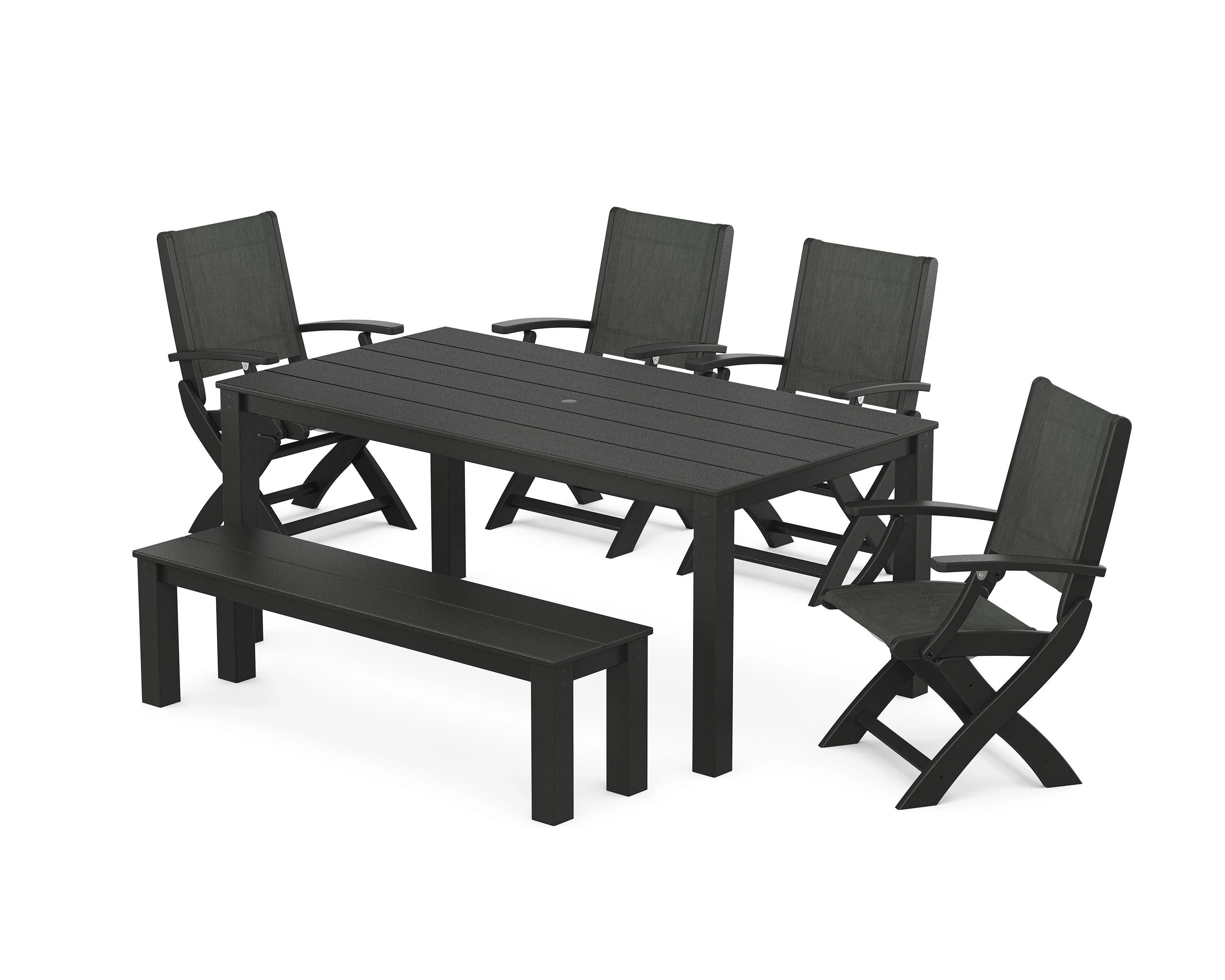Coastal Folding Chair 6-Piece Parsons Dining Set with Bench - Image 52