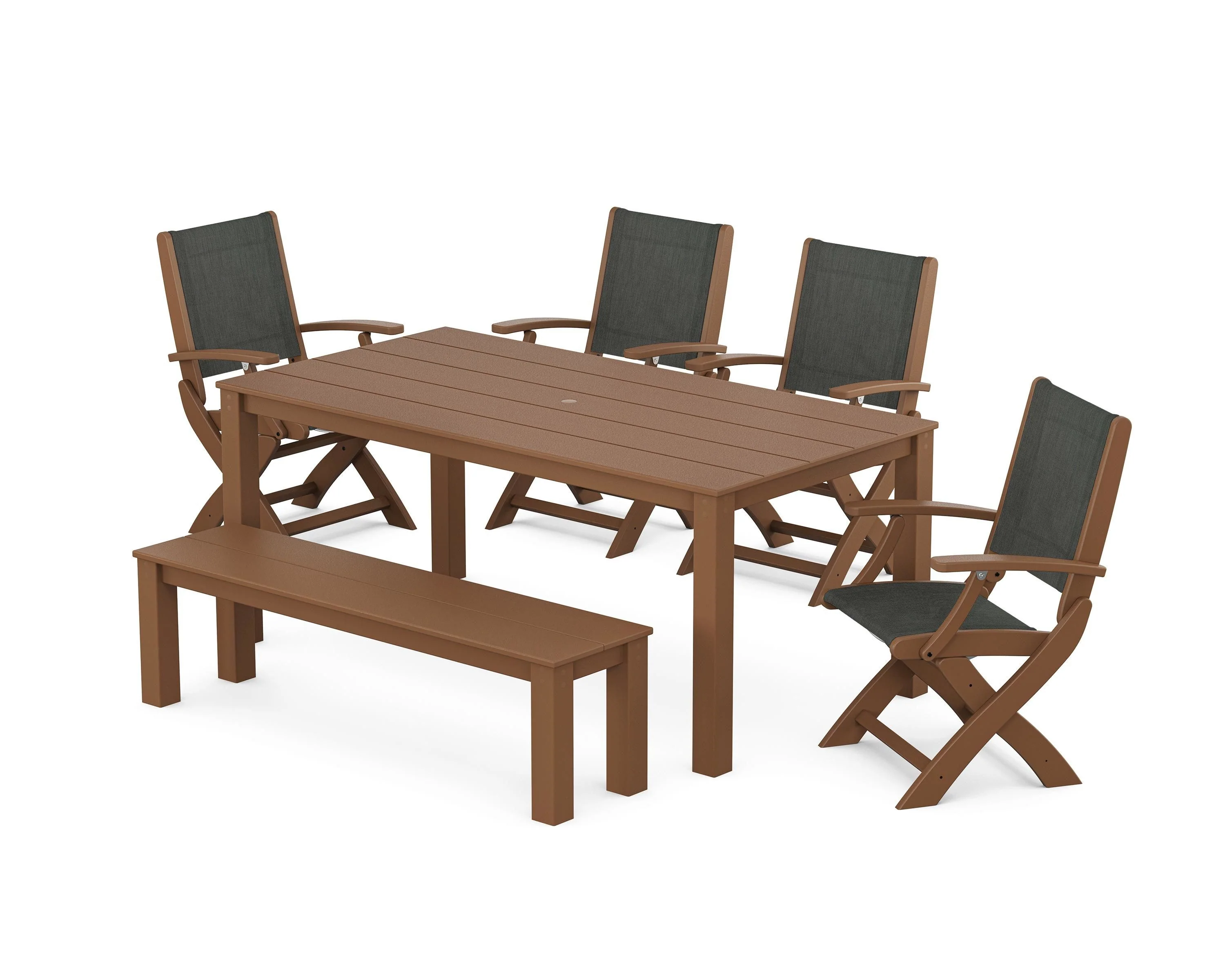 Coastal Folding Chair 6-Piece Parsons Dining Set with Bench - Image 54